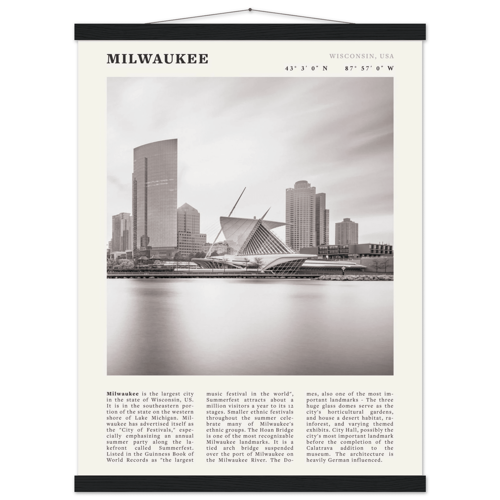 Milwaukee Poster | Black & White Wisconsin City Wall Art | USA Travel Print - Evergreen Posters