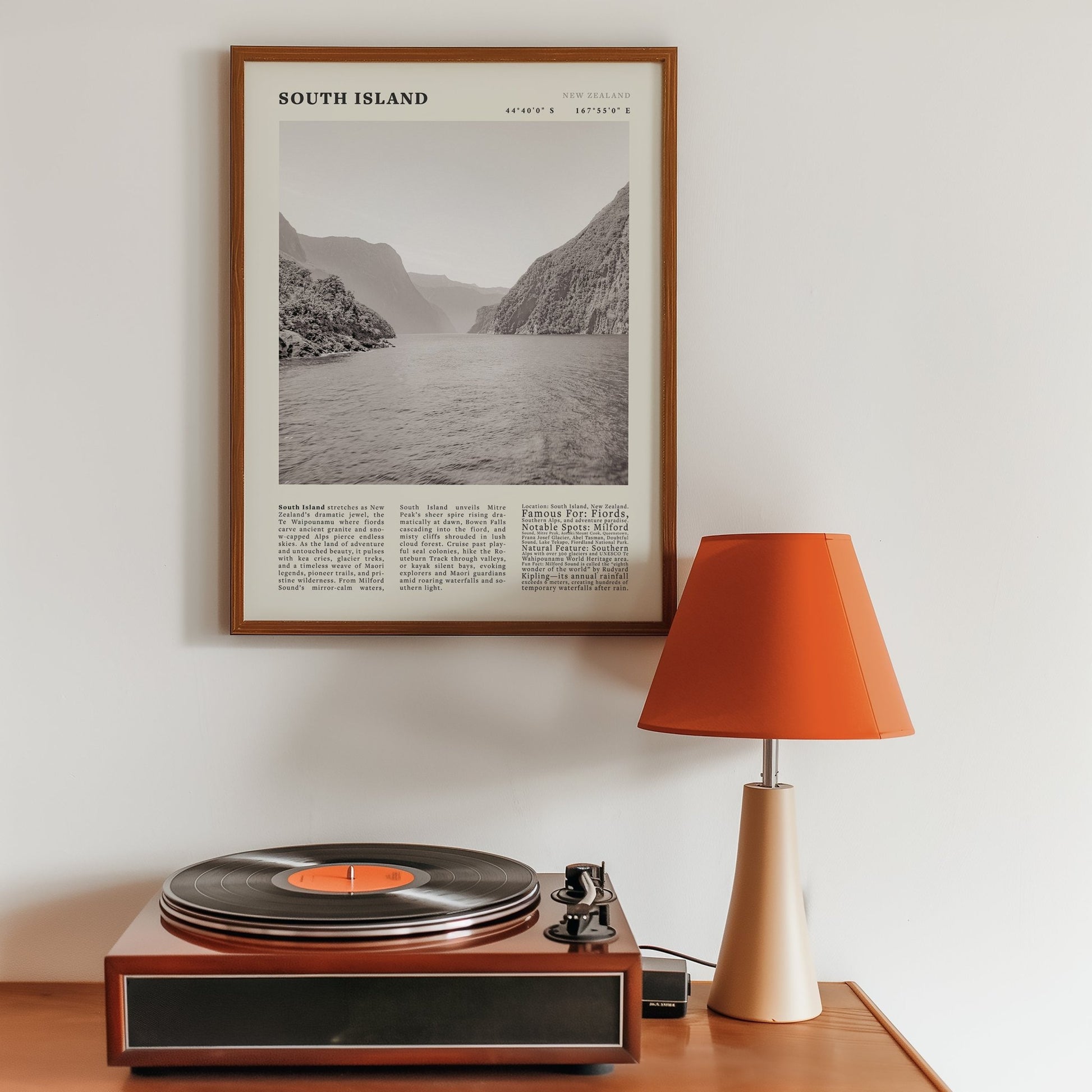 South Island New Zealand Poster Black and White – Vintage Milford Sound Fjord Print - Evergreen Posters