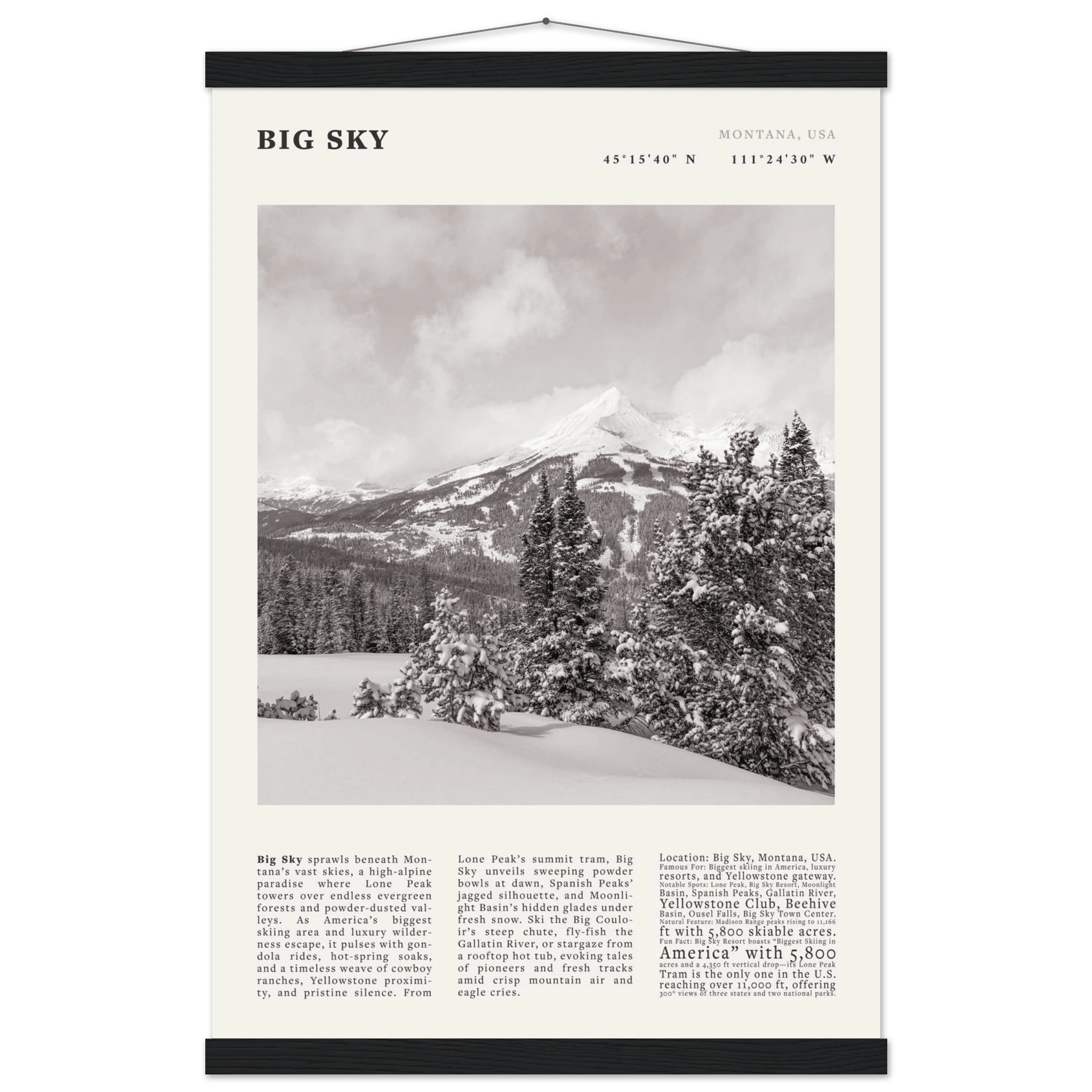 Big Sky Montana Poster Black and White – Vintage Lone Peak Ski Resort Print (Digital & Printed Options) - Evergreen Posters