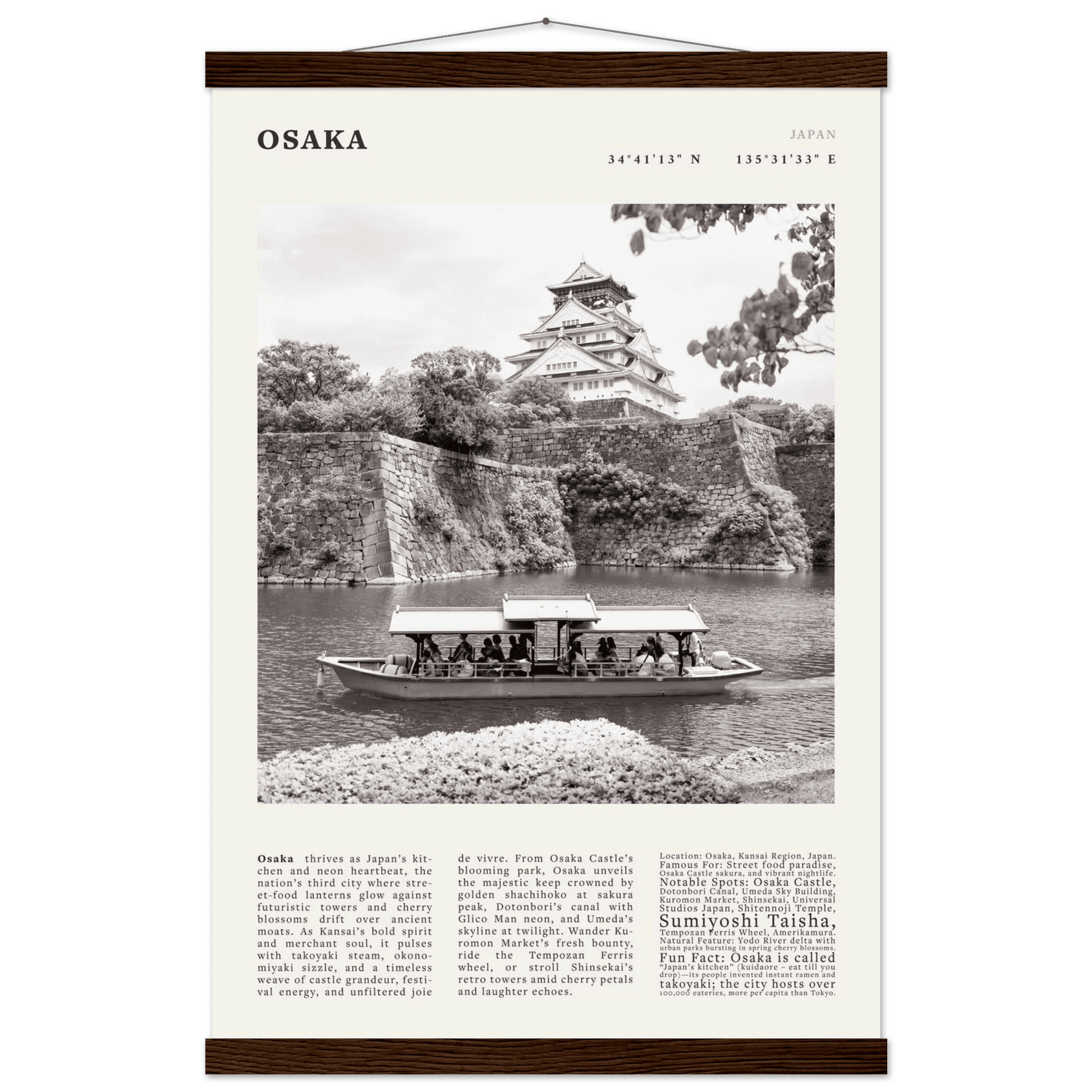 Osaka Poster Black and White – Vintage Osaka Castle Cherry Blossom Print (Digital & Printed Options) - Evergreen Posters