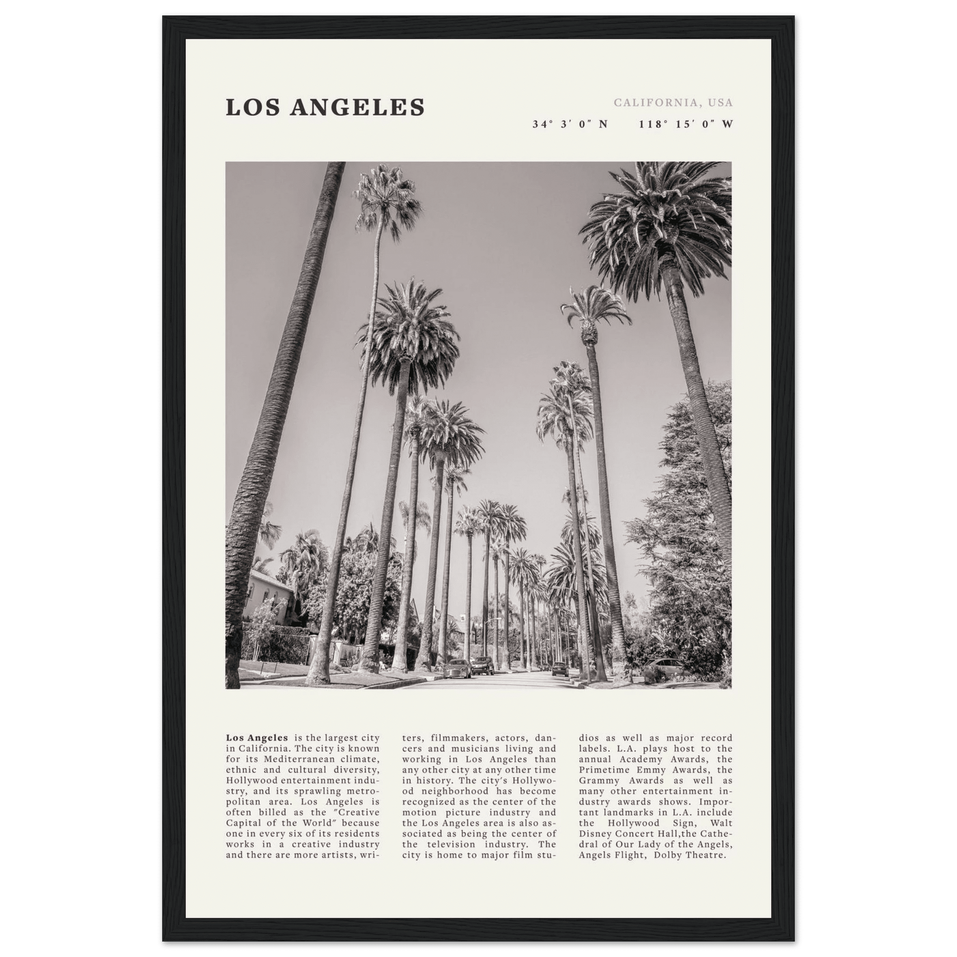 Los Angeles Poster | Black & White Palm Trees Wall Art | California Travel Print - Evergreen Posters