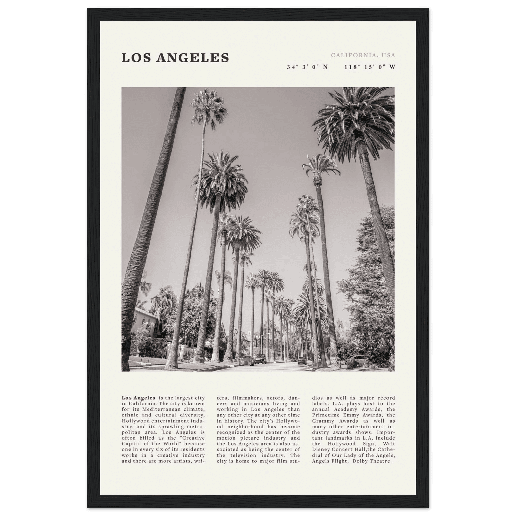 Los Angeles Poster | Black & White Palm Trees Wall Art | California Travel Print - Evergreen Posters