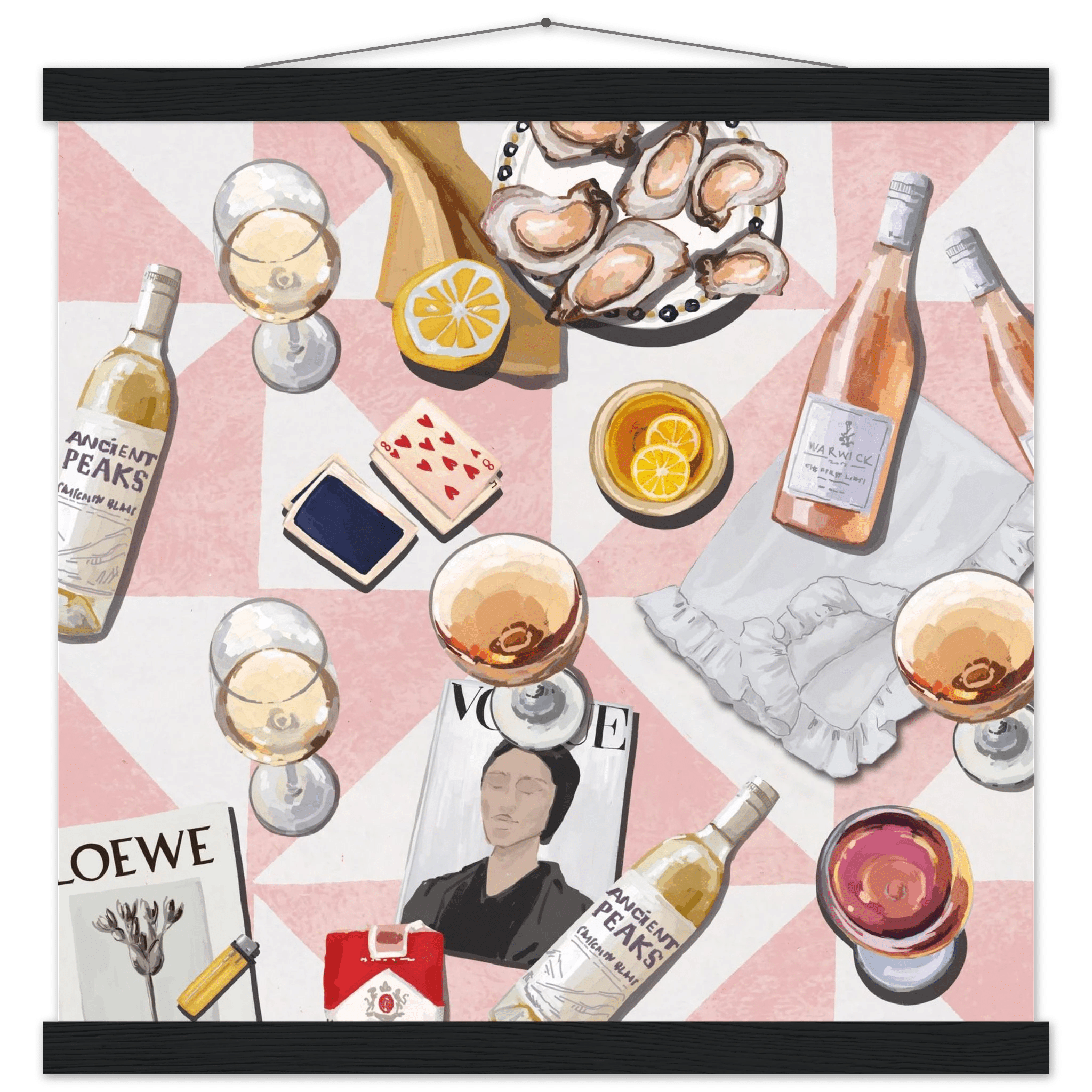 Vogue Oysters & Rosé Poster | Dopamine Decor Luxury Wall Art | Pink Tile Square Print - Evergreen Posters