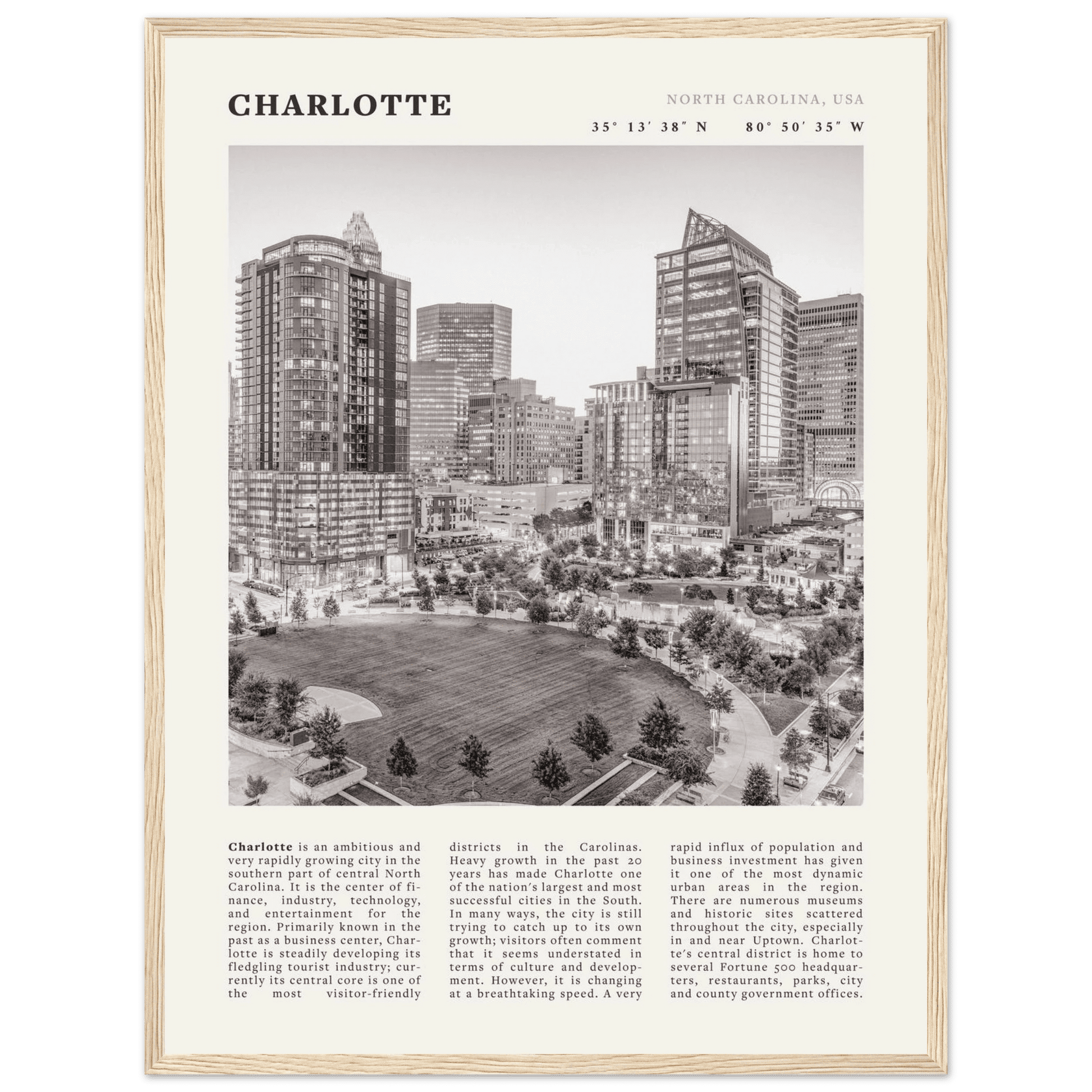 Charlotte Poster | Black & White North Carolina Skyline Wall Art | NC Travel Print - Evergreen Posters