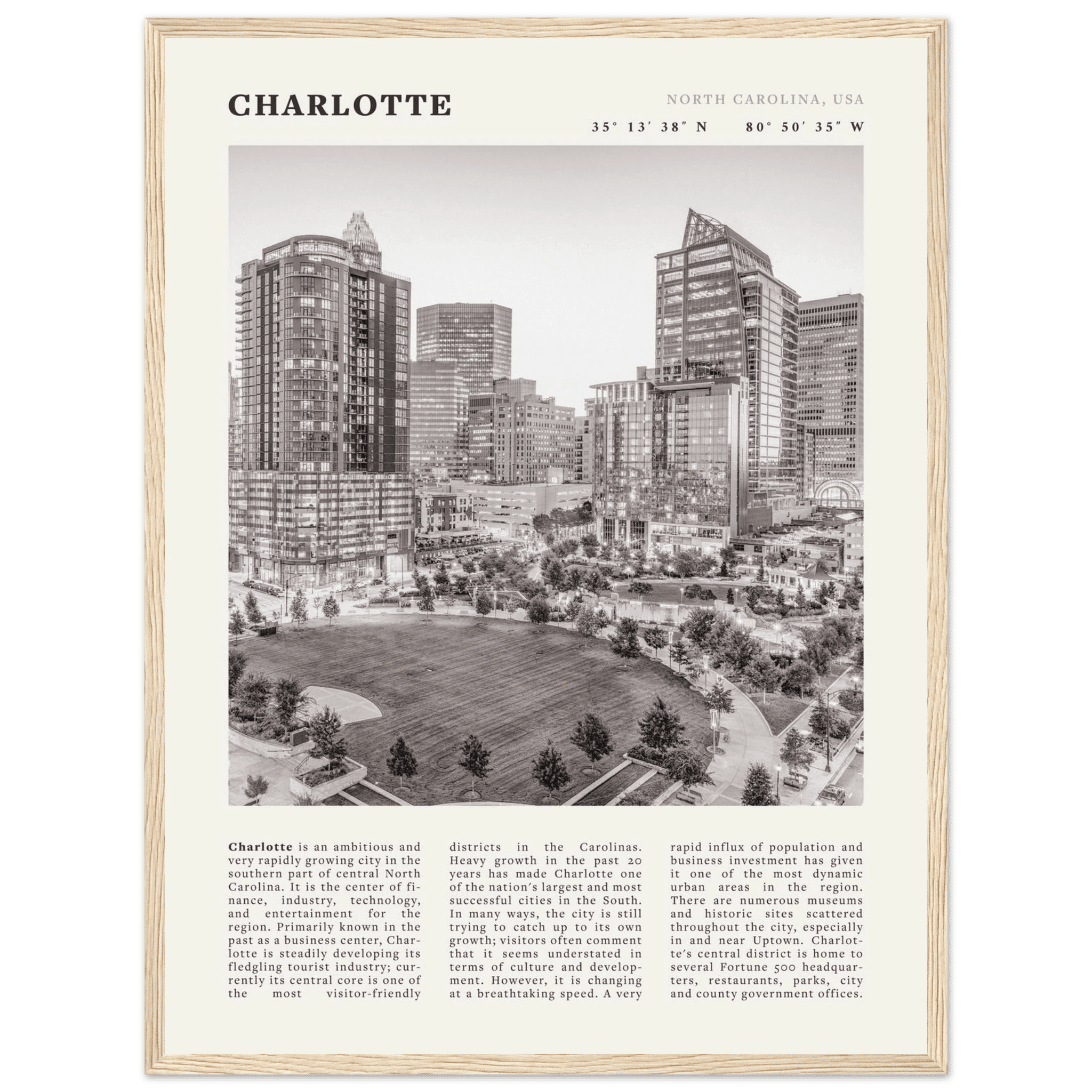 Charlotte Poster | Black & White North Carolina Skyline Wall Art | NC Travel Print - Evergreen Posters