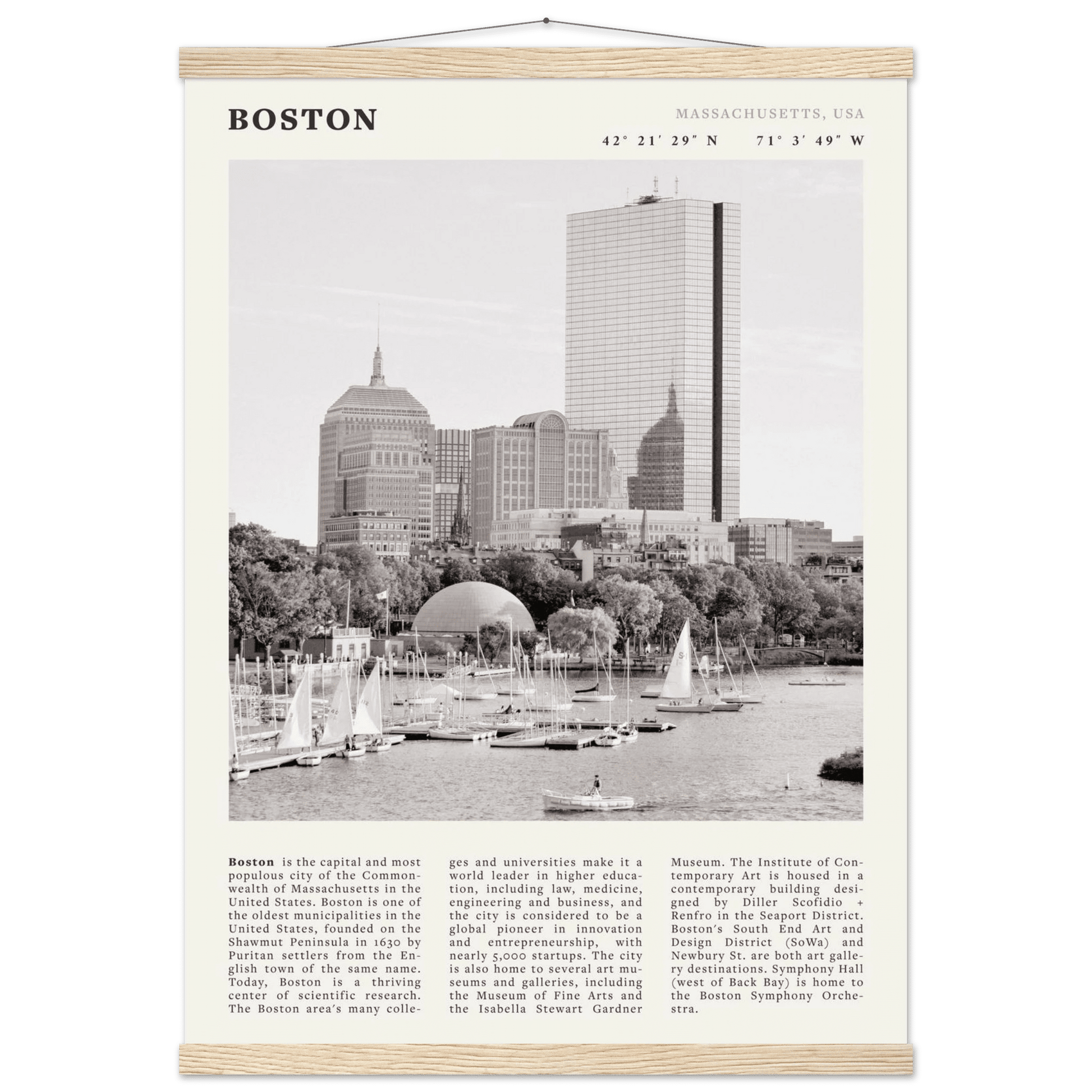 Boston Poster | Black & White Charles River Skyline Wall Art | Massachusetts Print - Evergreen Posters