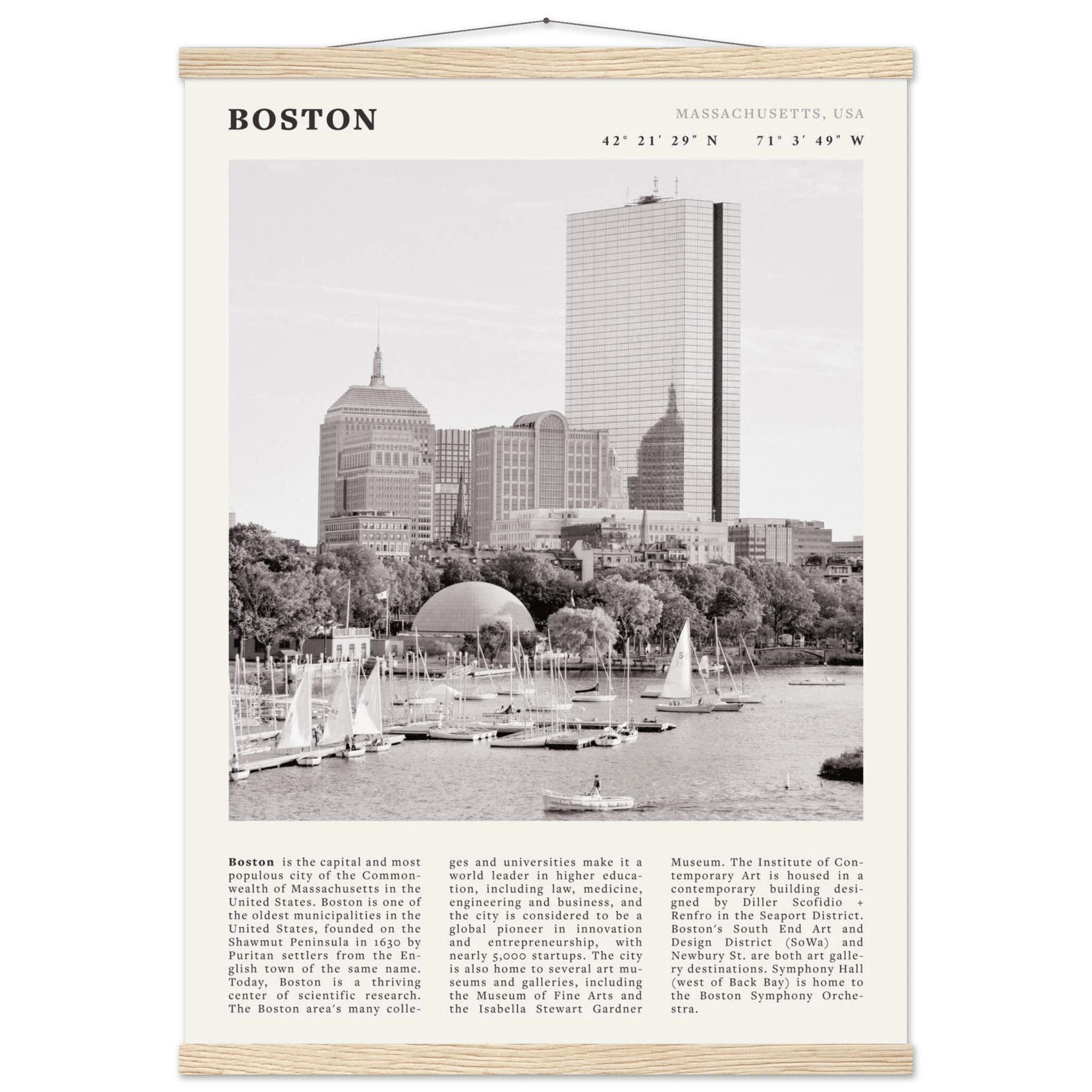 Boston Poster | Black & White Charles River Skyline Wall Art | Massachusetts Print - Evergreen Posters