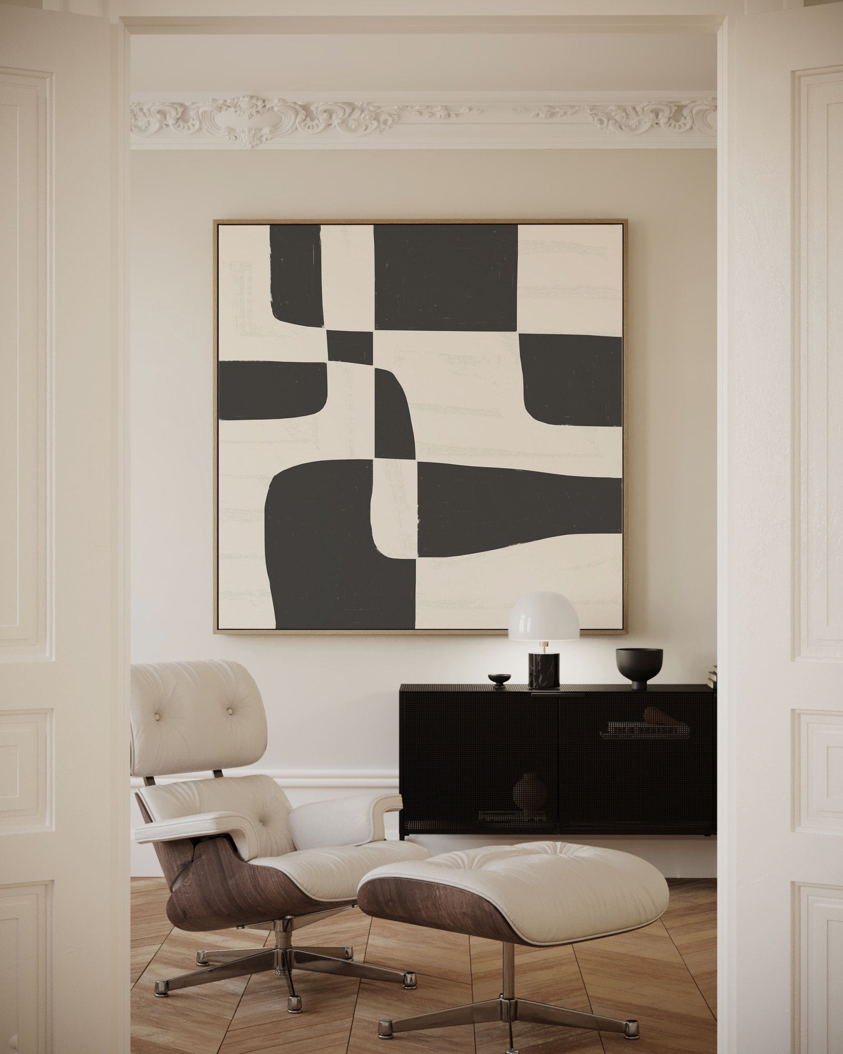 Black & White Abstract Poster | Minimalist Geometric Wall Art | Modern Living Room Print - Evergreen Posters