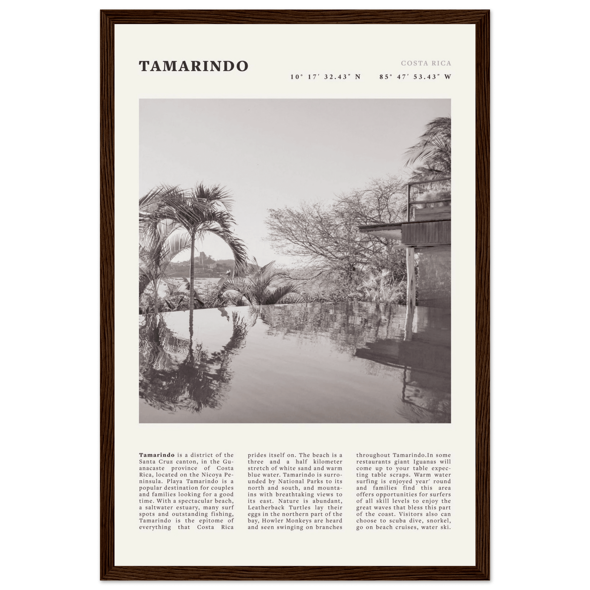 Tamarindo Poster | Black & White Costa Rica Beach Wall Art | Surf Travel Print - Evergreen Posters