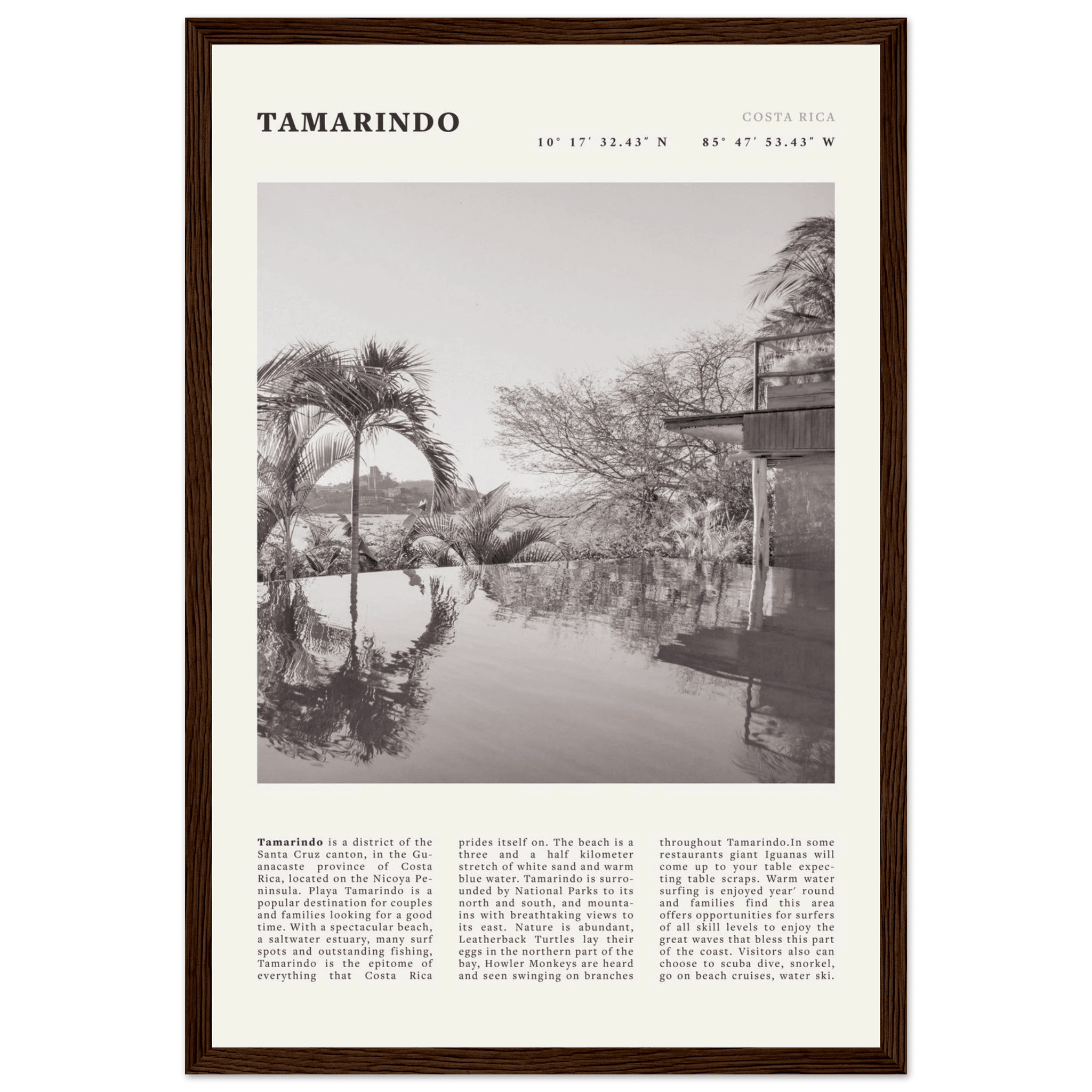 Tamarindo Poster | Black & White Costa Rica Beach Wall Art | Surf Travel Print - Evergreen Posters