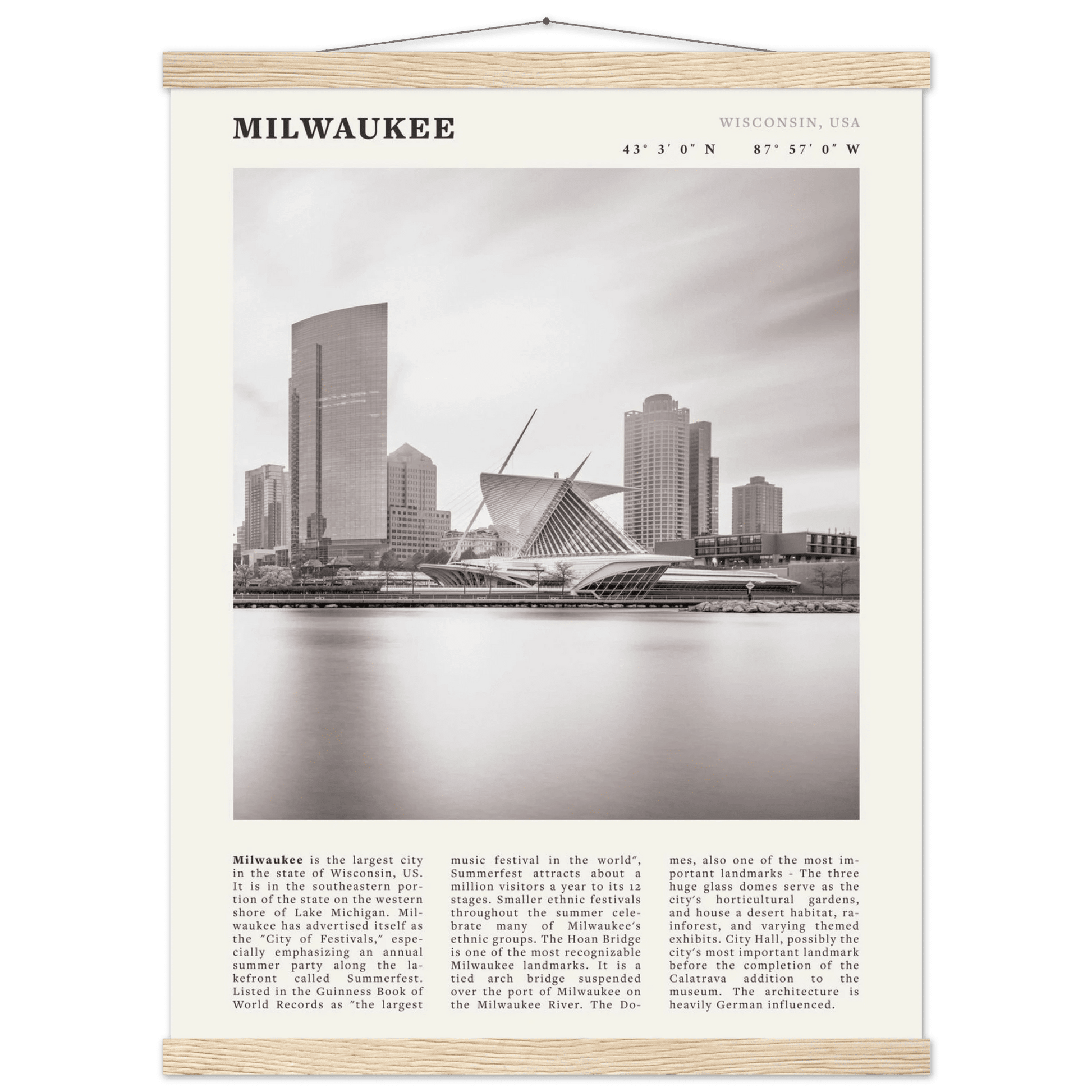 Milwaukee Poster | Black & White Wisconsin City Wall Art | USA Travel Print - Evergreen Posters