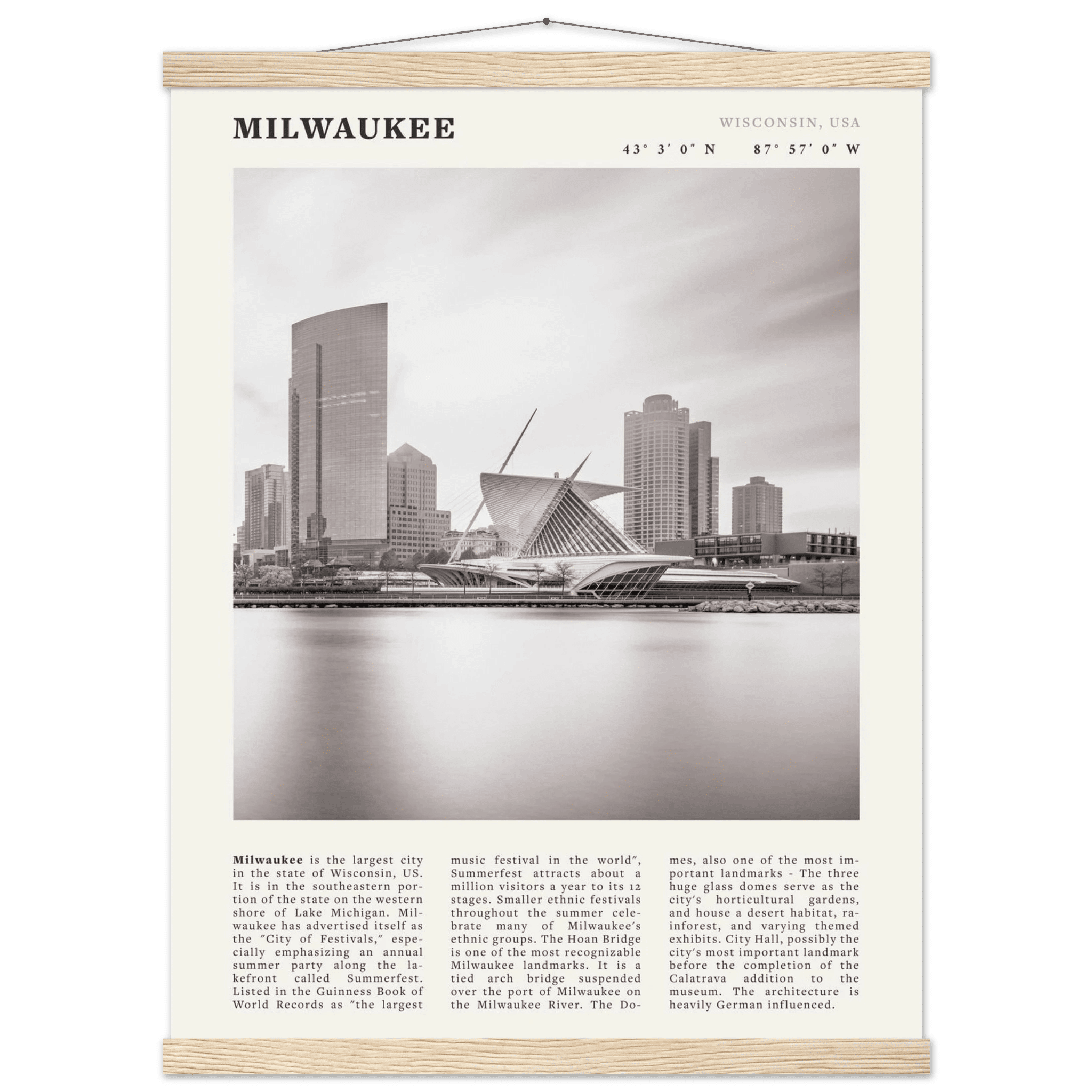 Milwaukee Poster | Black & White Wisconsin City Wall Art | USA Travel Print - Evergreen Posters