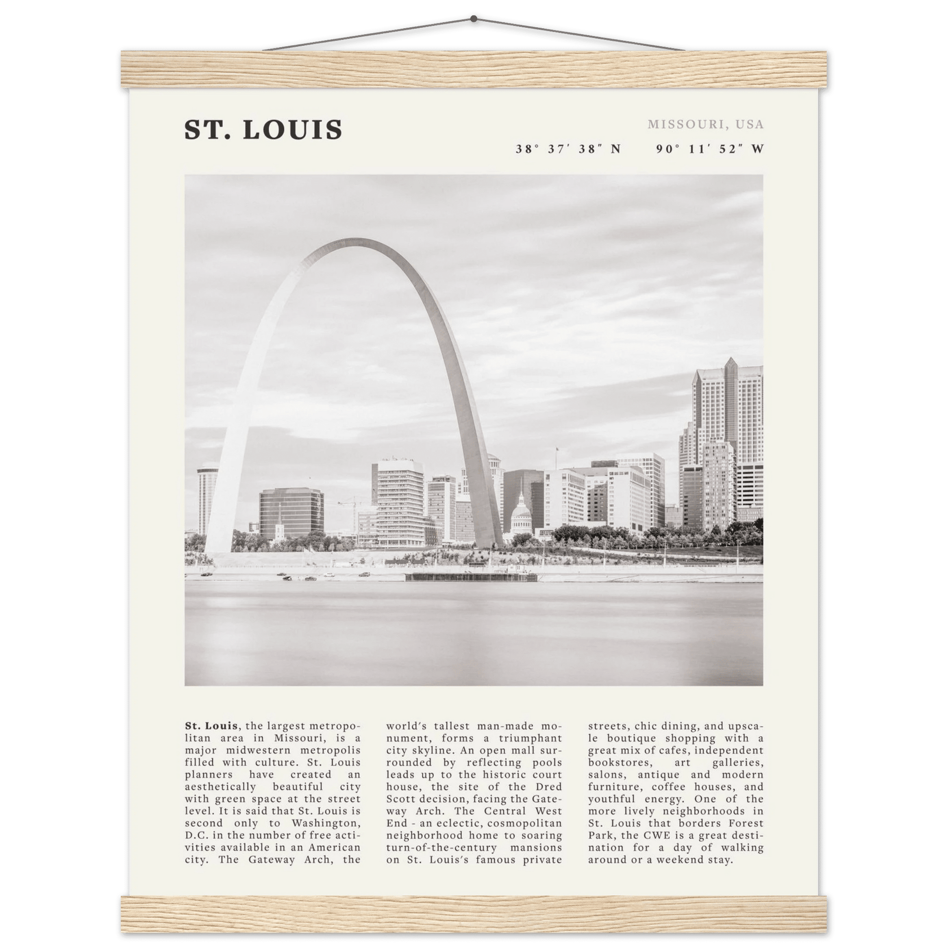 St. Louis Poster | Black & White Gateway Arch Wall Art | Missouri Travel Print - Evergreen Posters