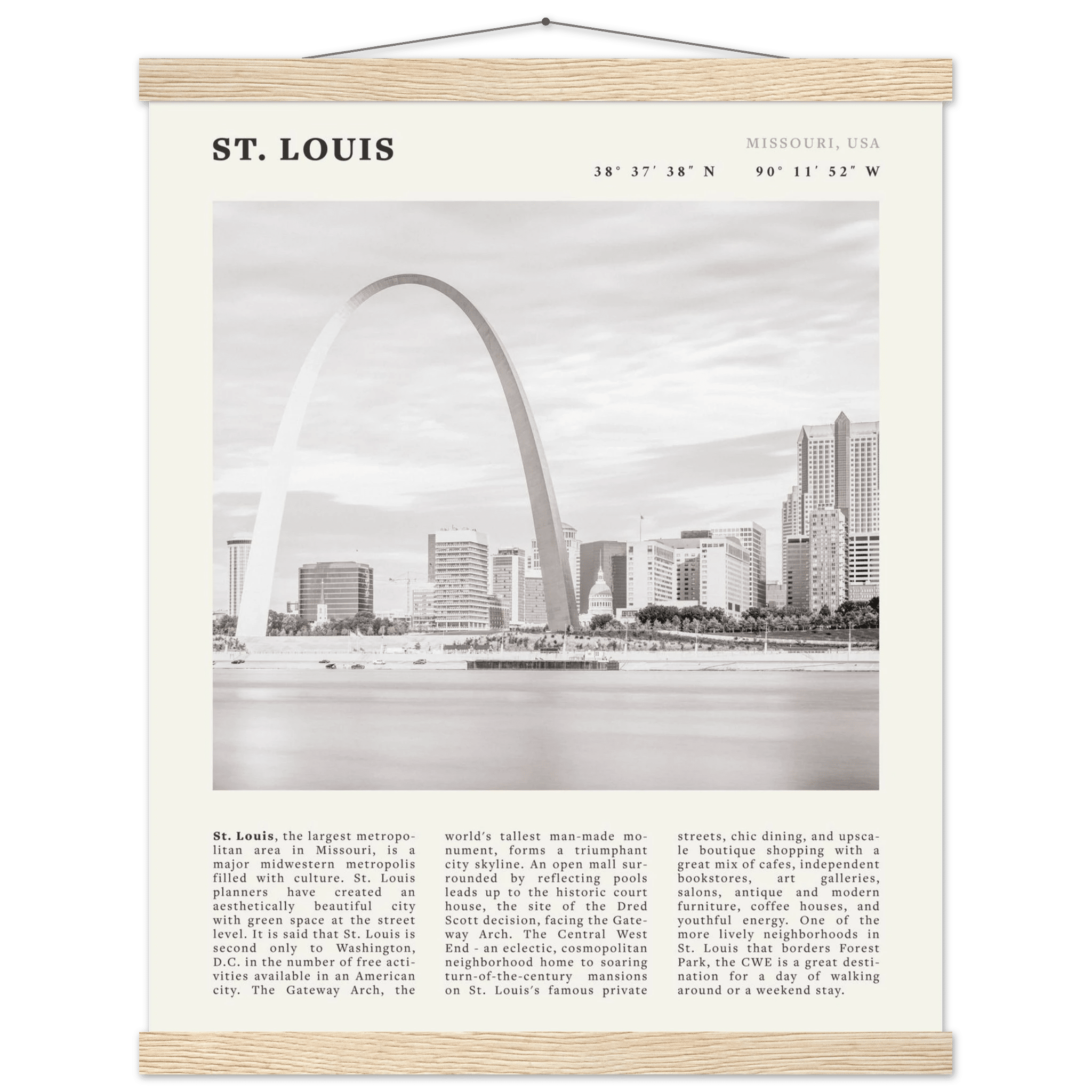 St. Louis Poster | Black & White Gateway Arch Wall Art | Missouri Travel Print - Evergreen Posters