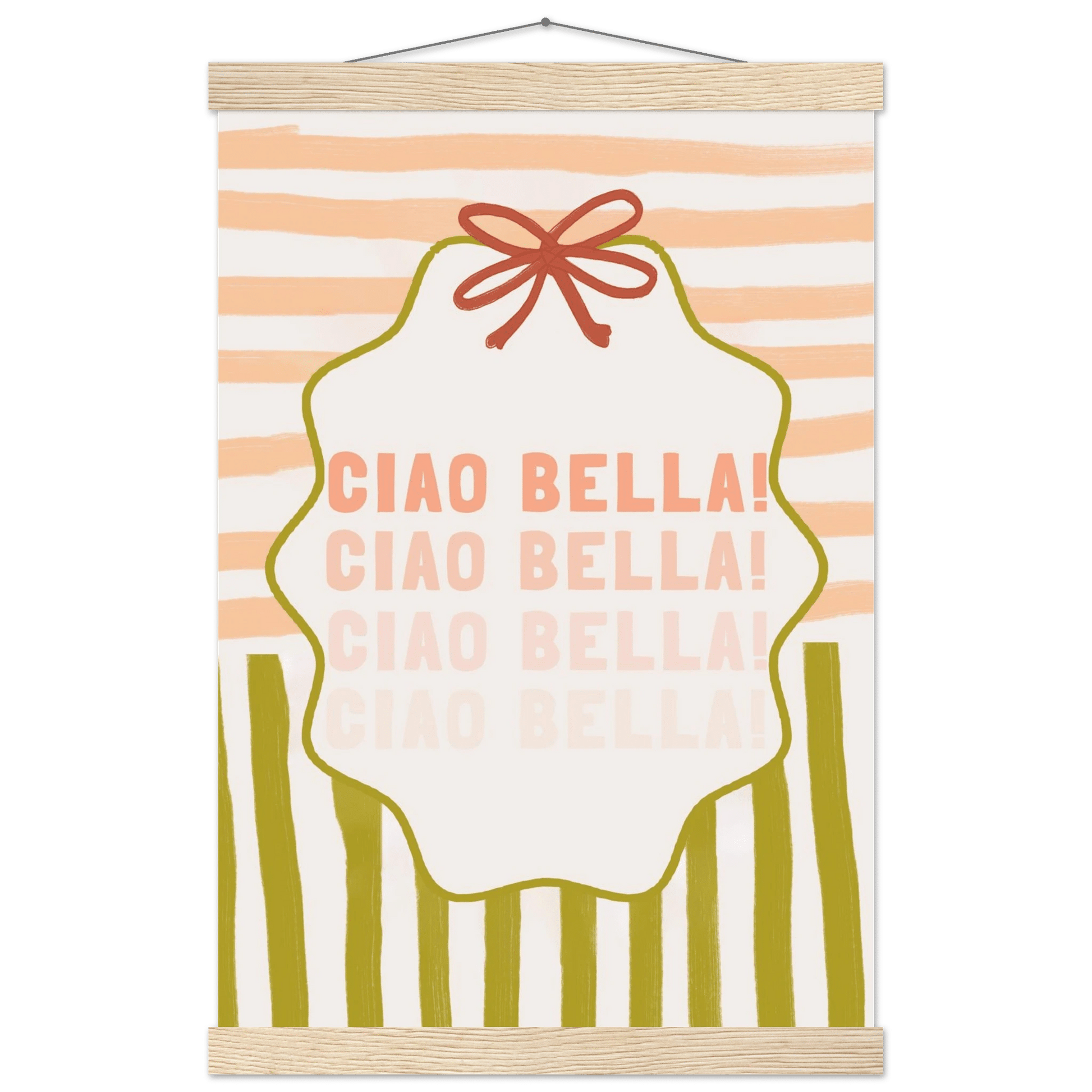 Ciao Bella Poster | Italian Typography Wall Art | Retro Stripe Bow Print | Cute Room Decor - Evergreen Posters