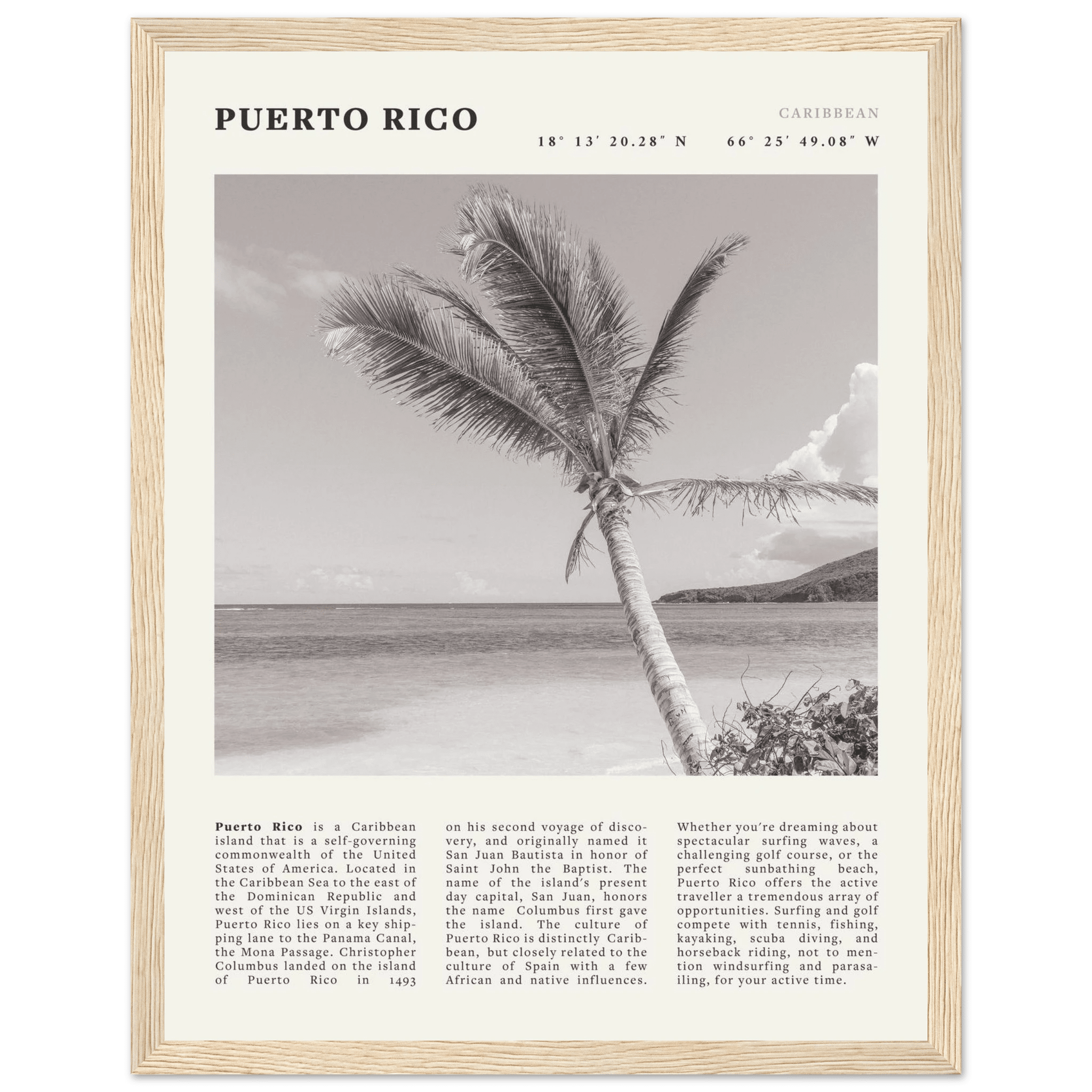 Puerto Rico Poster Black and White – Vintage Caribbean Palm Beach Print (Digital & Printed Options) - Evergreen Posters