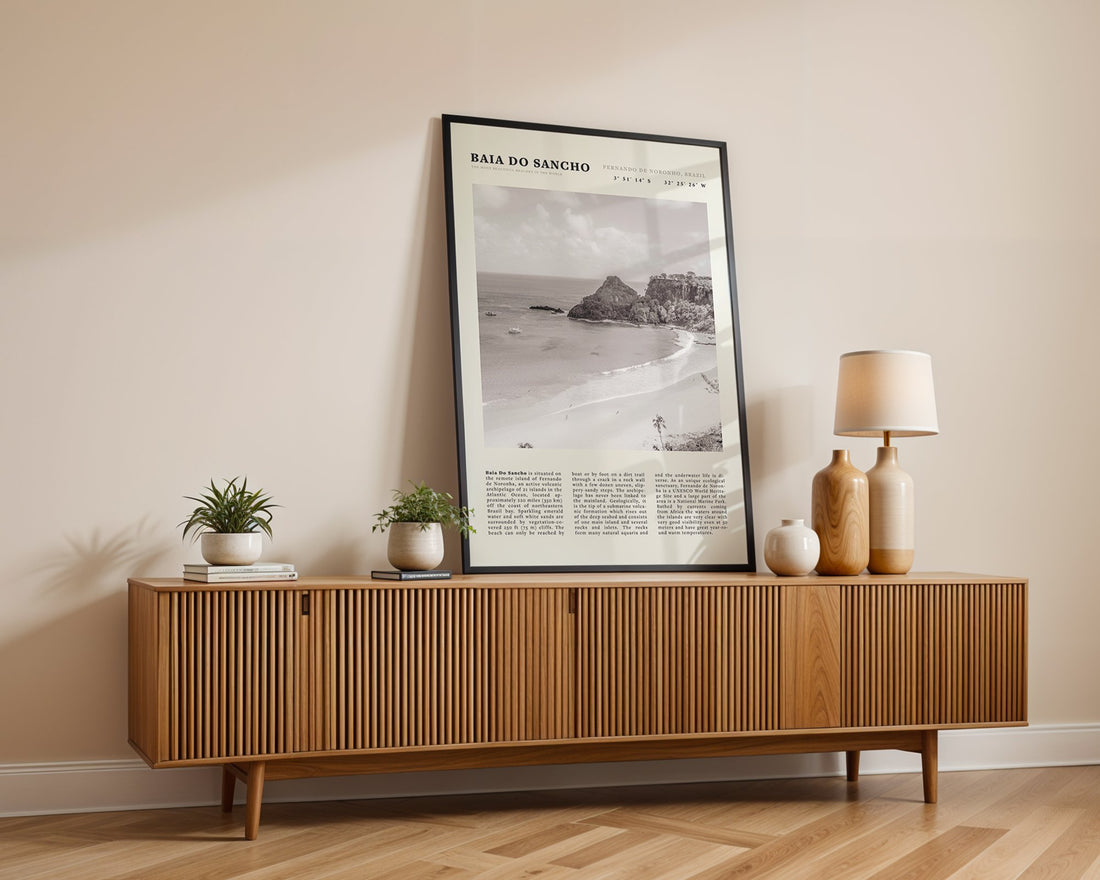 Baia Do Sancho Poster | Black & White Brazil Beach Wall Art | Fernando de Noronha - Evergreen Posters