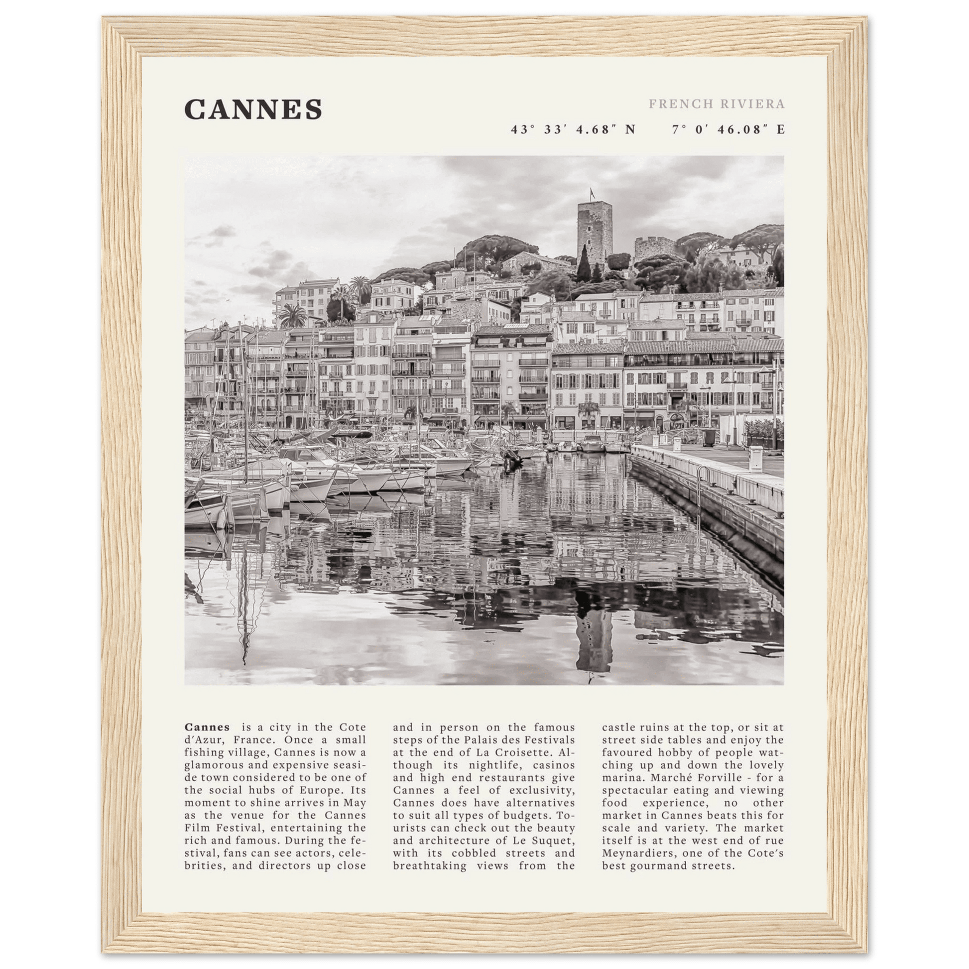 Cannes Poster | Black & White French Riviera Wall Art | France Travel Print - Evergreen Posters