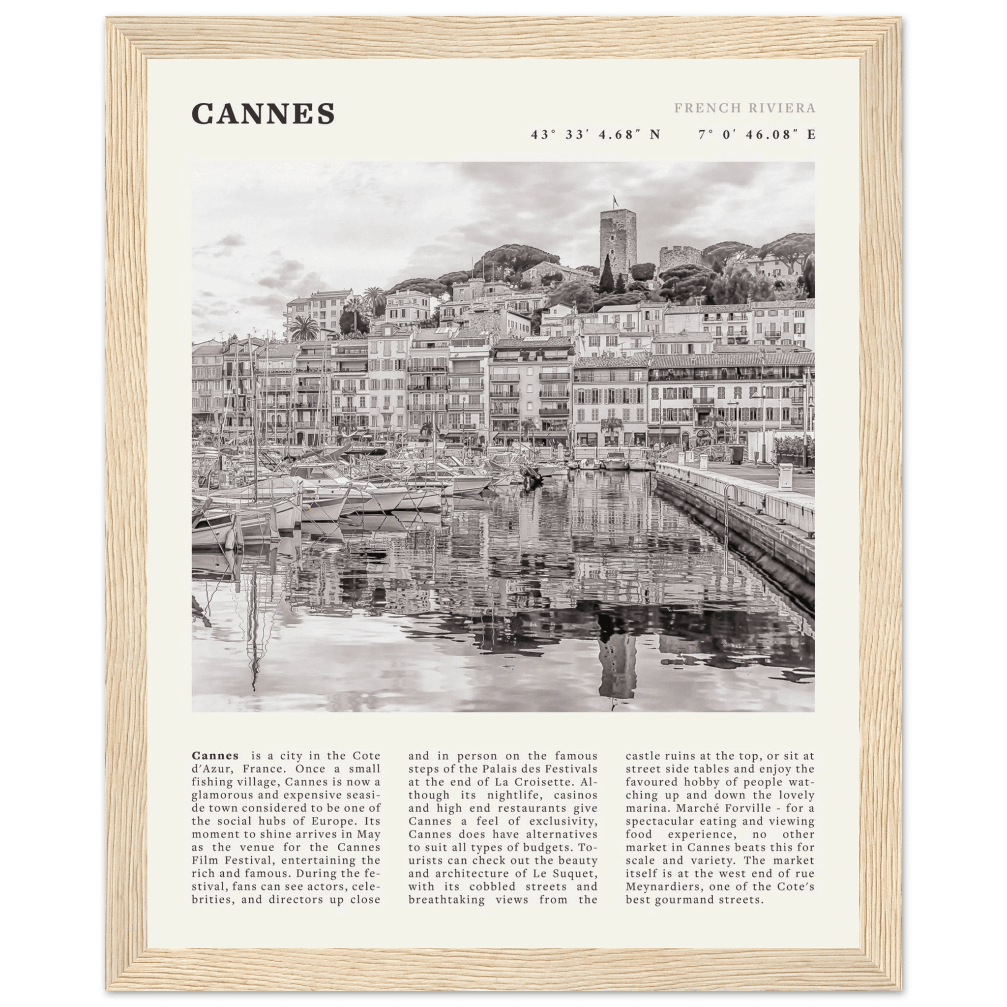 Cannes Poster | Black & White French Riviera Wall Art | France Travel Print - Evergreen Posters