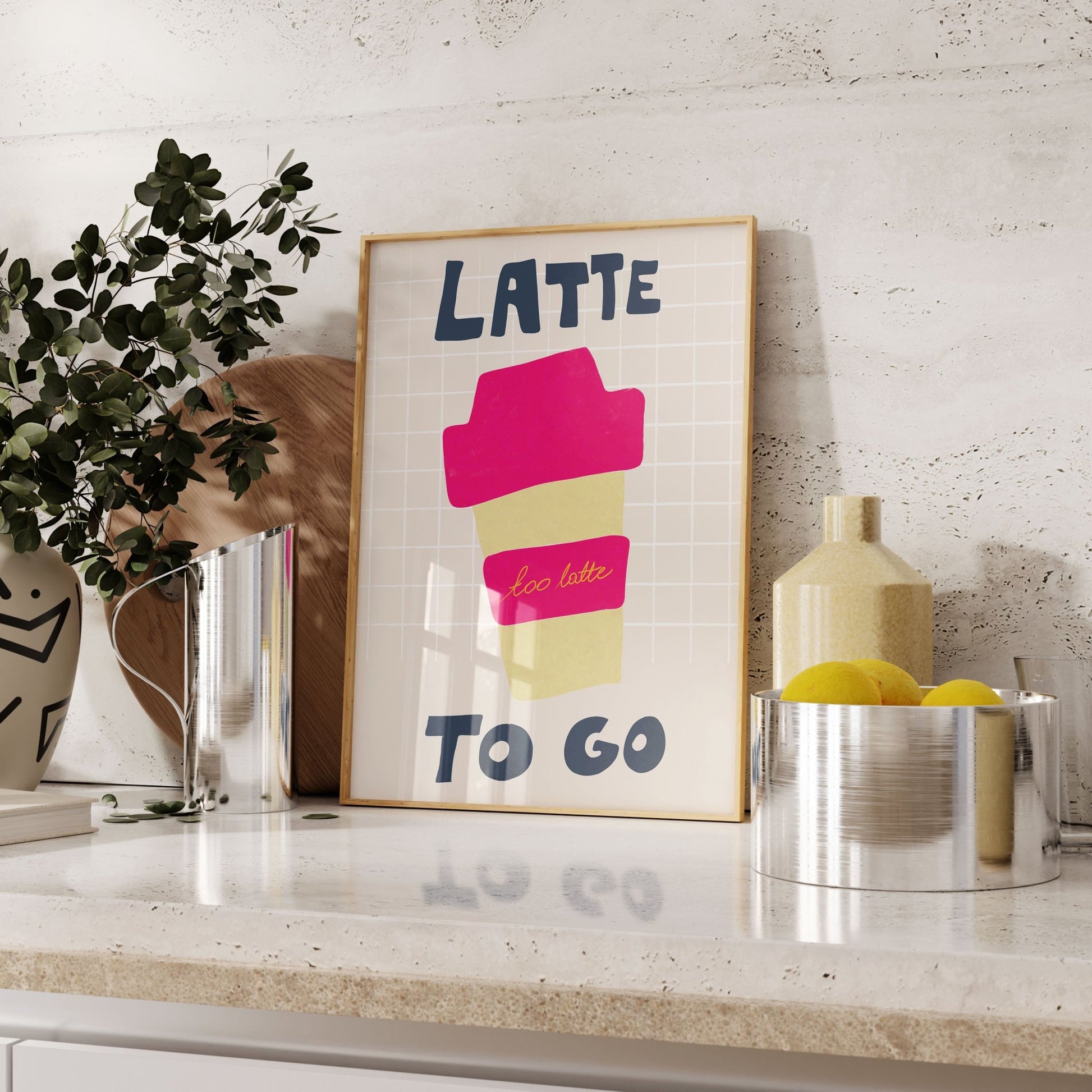 Latte To Go Poster – Playful Coffee Kitchen Wall Art Print (Digital & Printed Options) - Evergreen Posters