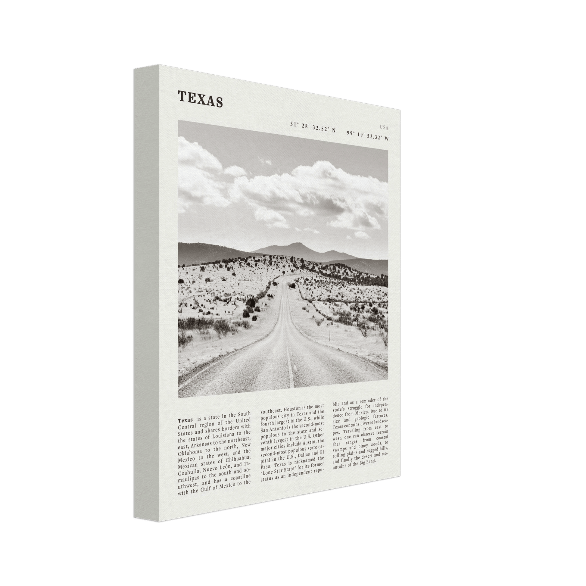Texas Poster | Black & White Lone Star Road Wall Art | USA Travel Print Decor - Evergreen Posters