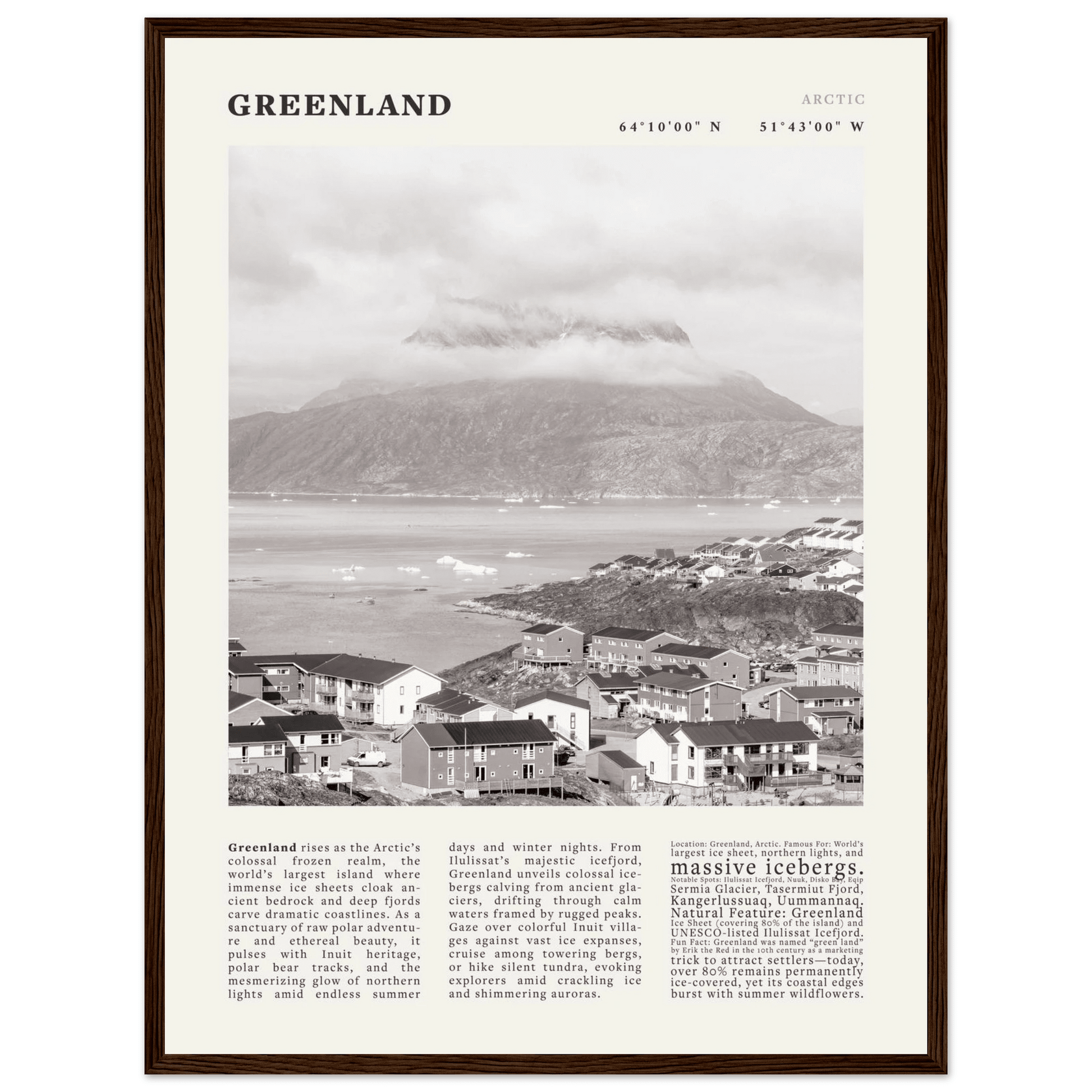 Greenland Poster Black and White – Vintage Arctic Fjord Landscape Print (Digital & Printed Options) - Evergreen Posters