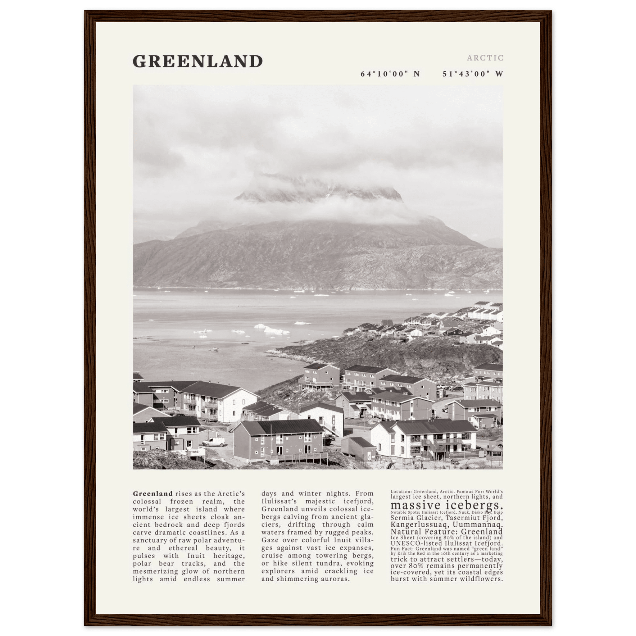 Greenland Poster Black and White – Vintage Arctic Fjord Landscape Print (Digital & Printed Options) - Evergreen Posters