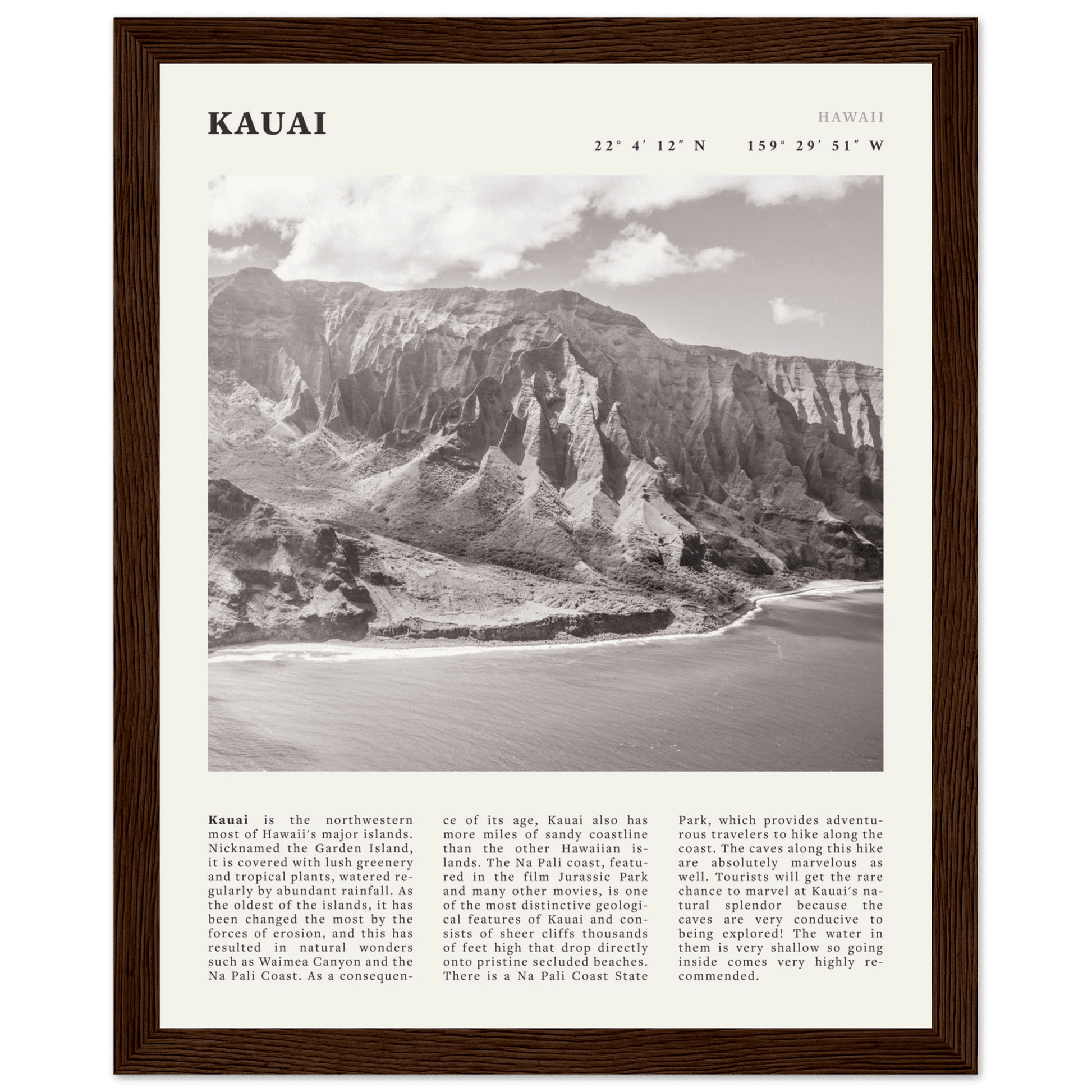 Kauai Poster | Black & White Na Pali Coast Wall Art | Hawaii Travel Print Decor - Evergreen Posters