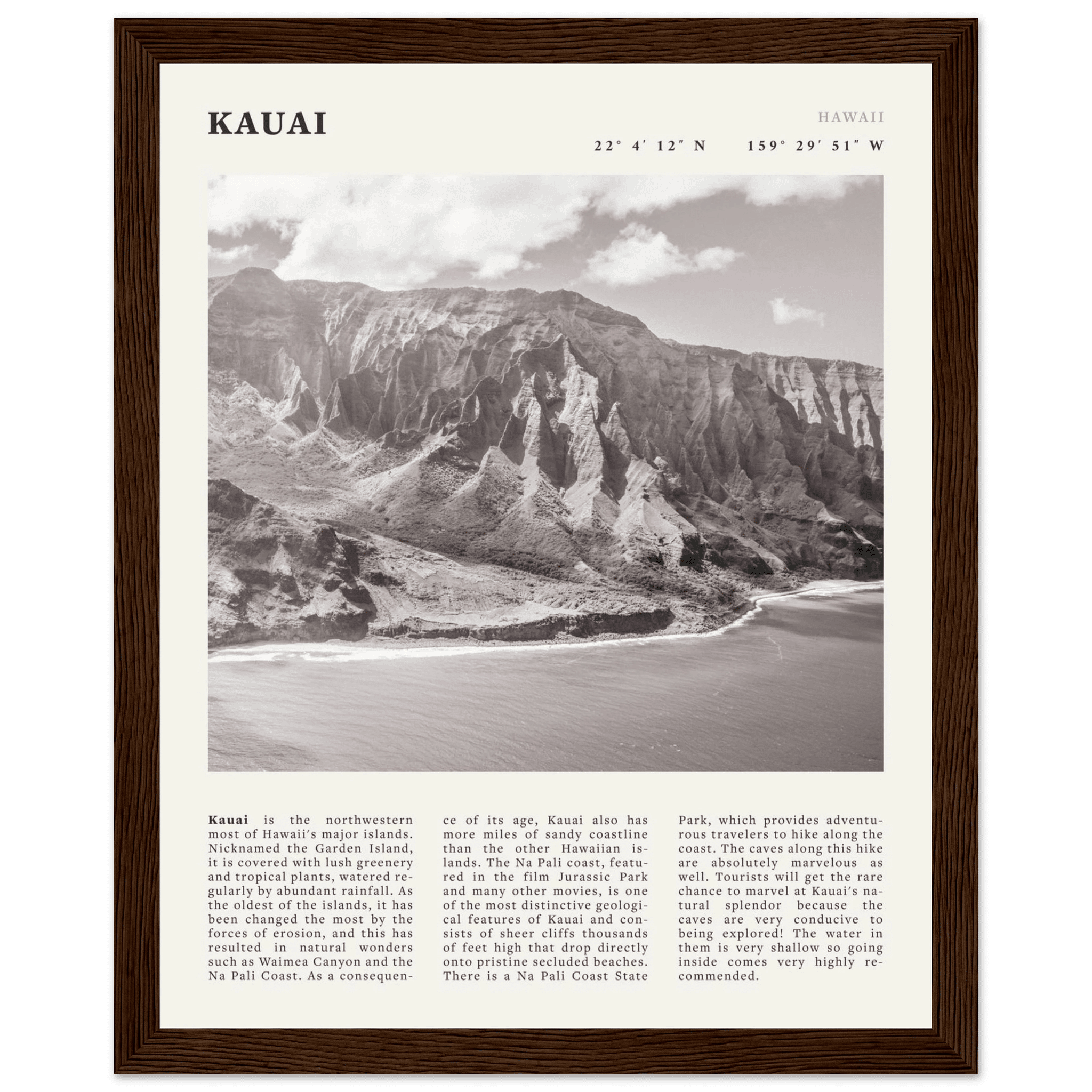 Kauai Poster | Black & White Na Pali Coast Wall Art | Hawaii Travel Print Decor - Evergreen Posters