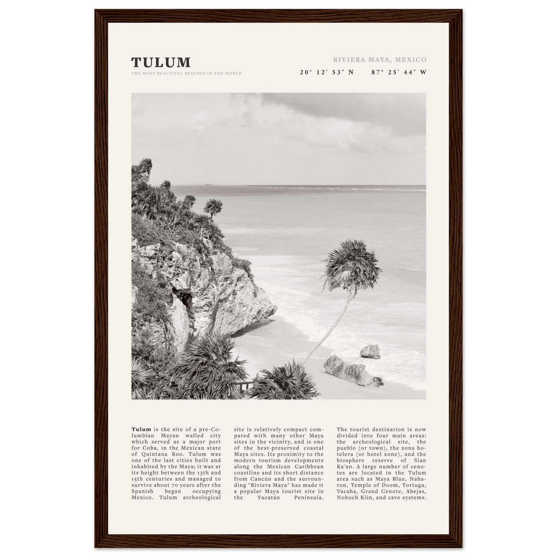 Tulum Poster | Black & White Riviera Maya Mexico Wall Art | Beach Travel Print - Evergreen Posters