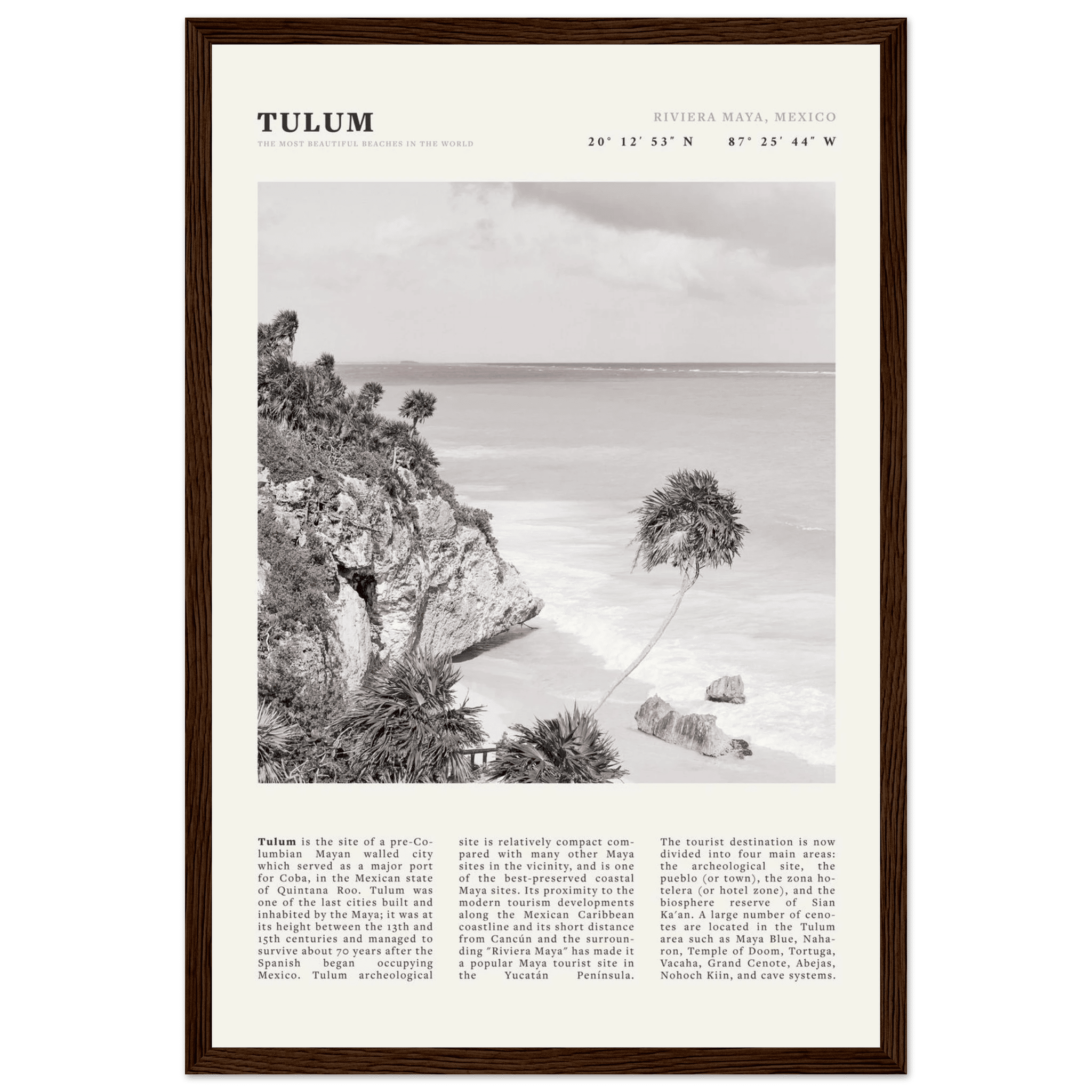 Tulum Poster | Black & White Riviera Maya Mexico Wall Art | Beach Travel Print - Evergreen Posters