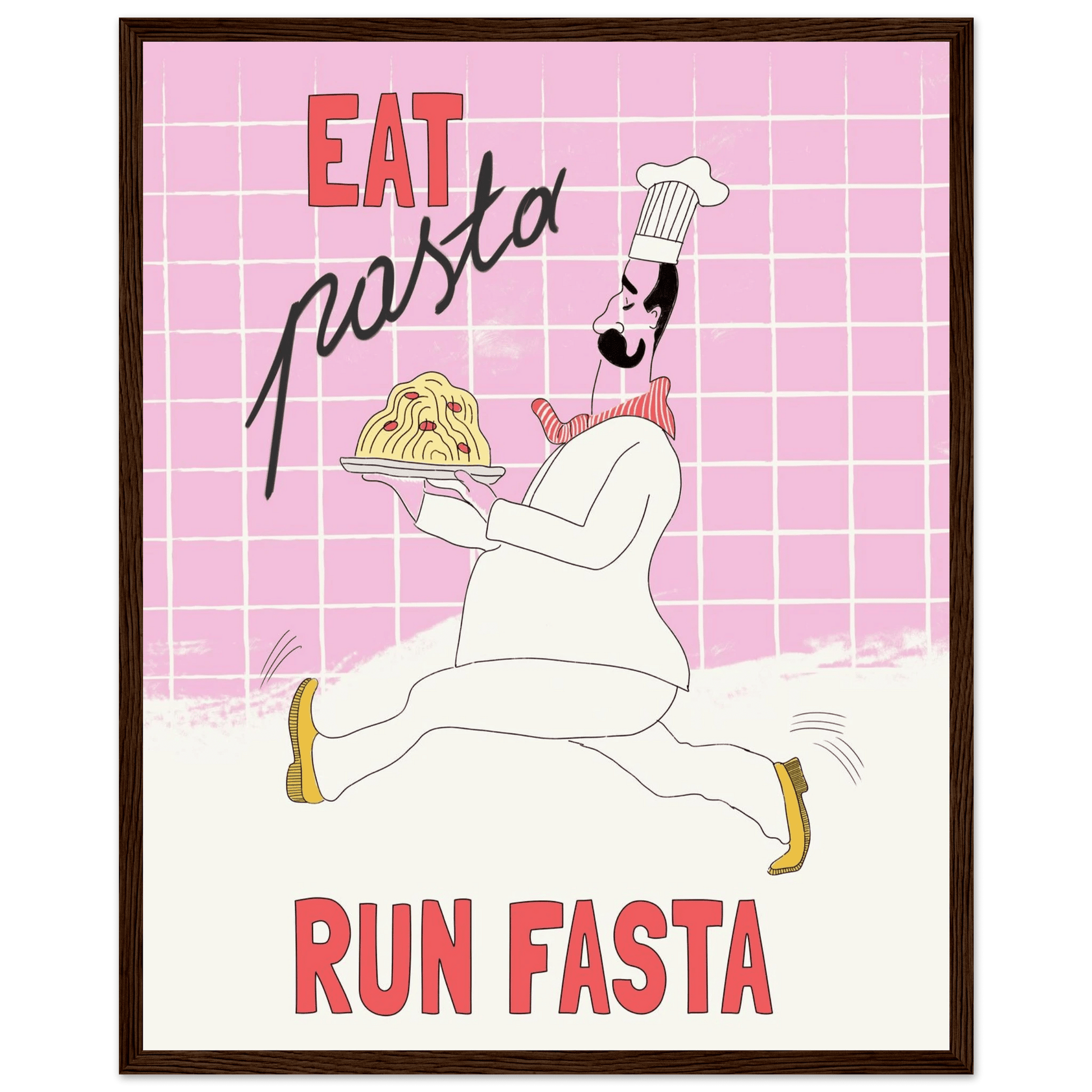 Eat Pasta Run Fasta Poster – Playful Kitchen Wall Art Print (Light Pink) - Evergreen Posters