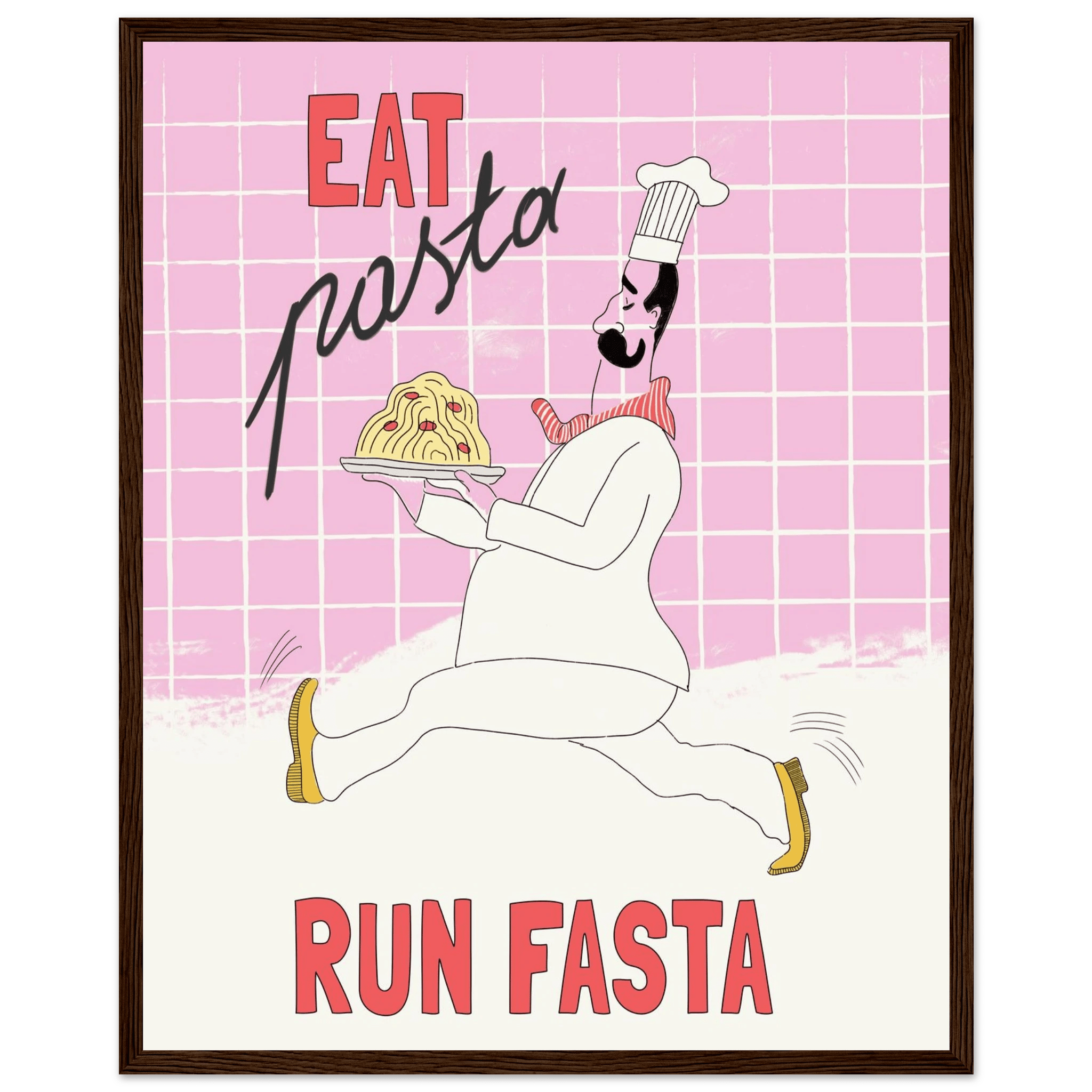 Eat Pasta Run Fasta Poster – Playful Kitchen Wall Art Print (Light Pink) - Evergreen Posters