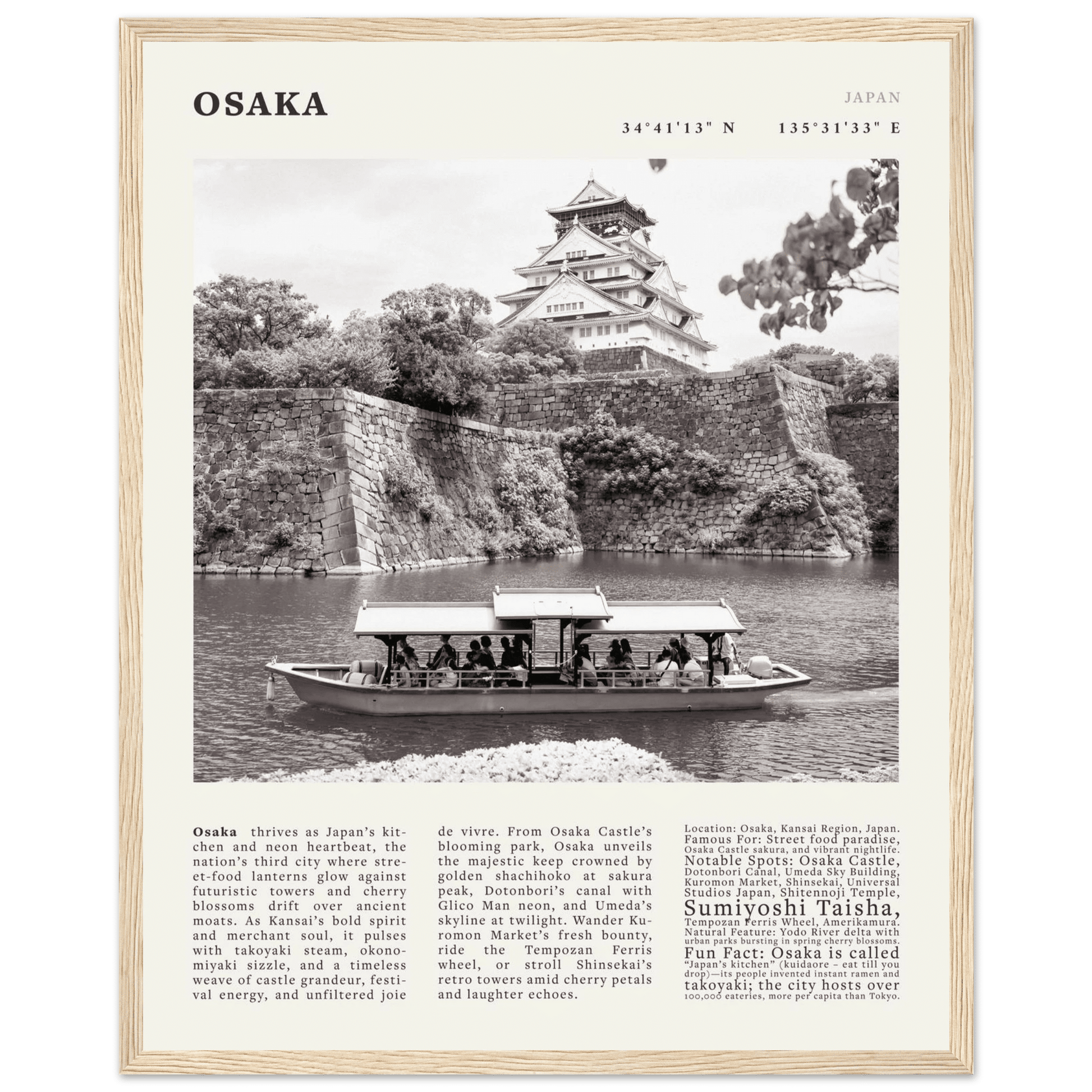 Osaka Poster Black and White – Vintage Osaka Castle Cherry Blossom Print (Digital & Printed Options) - Evergreen Posters