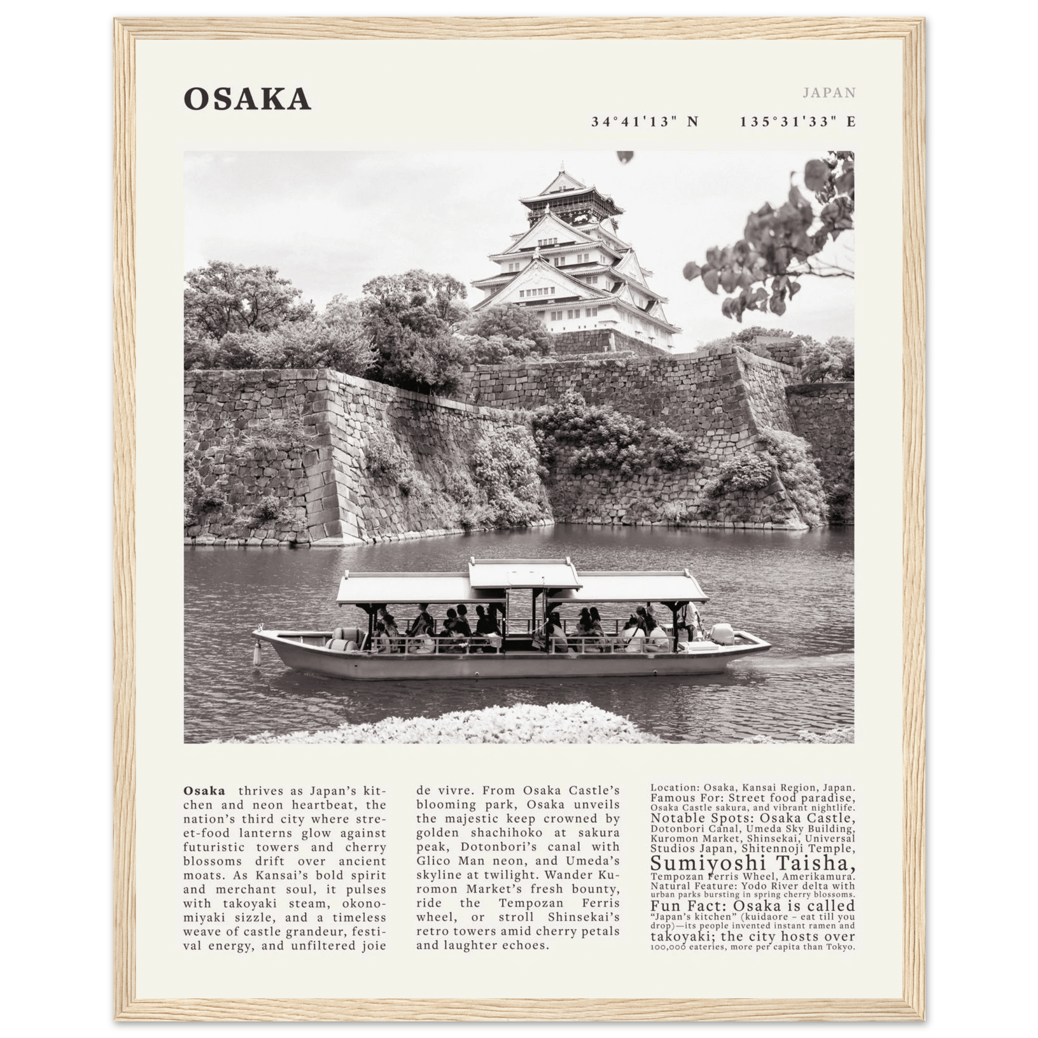 Osaka Poster Black and White – Vintage Osaka Castle Cherry Blossom Print (Digital & Printed Options) - Evergreen Posters