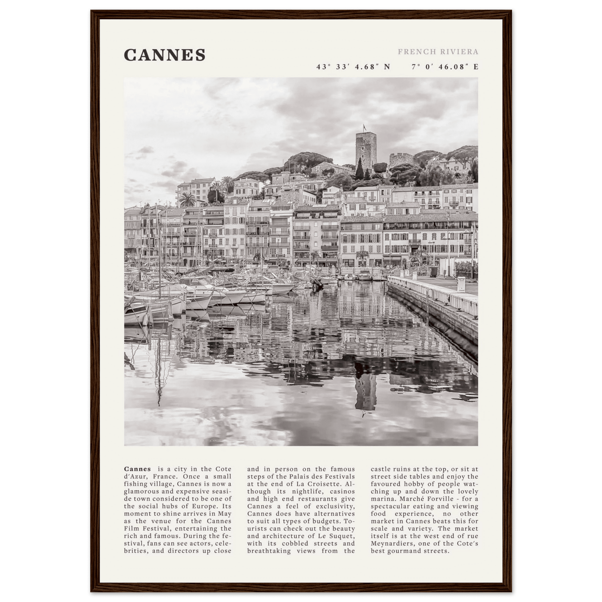 Cannes Poster | Black & White French Riviera Wall Art | France Travel Print - Evergreen Posters
