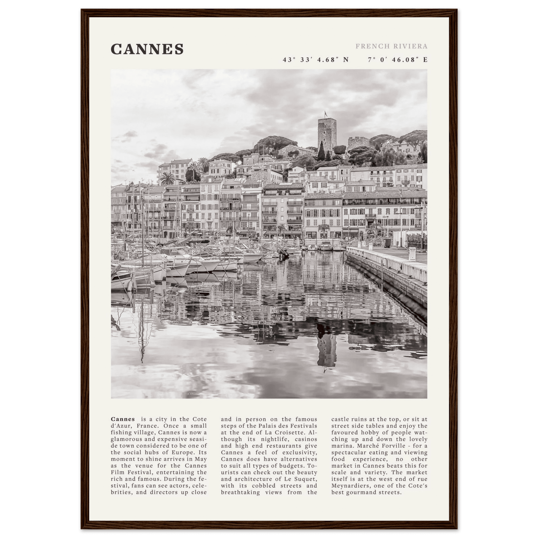 Cannes Poster | Black & White French Riviera Wall Art | France Travel Print - Evergreen Posters