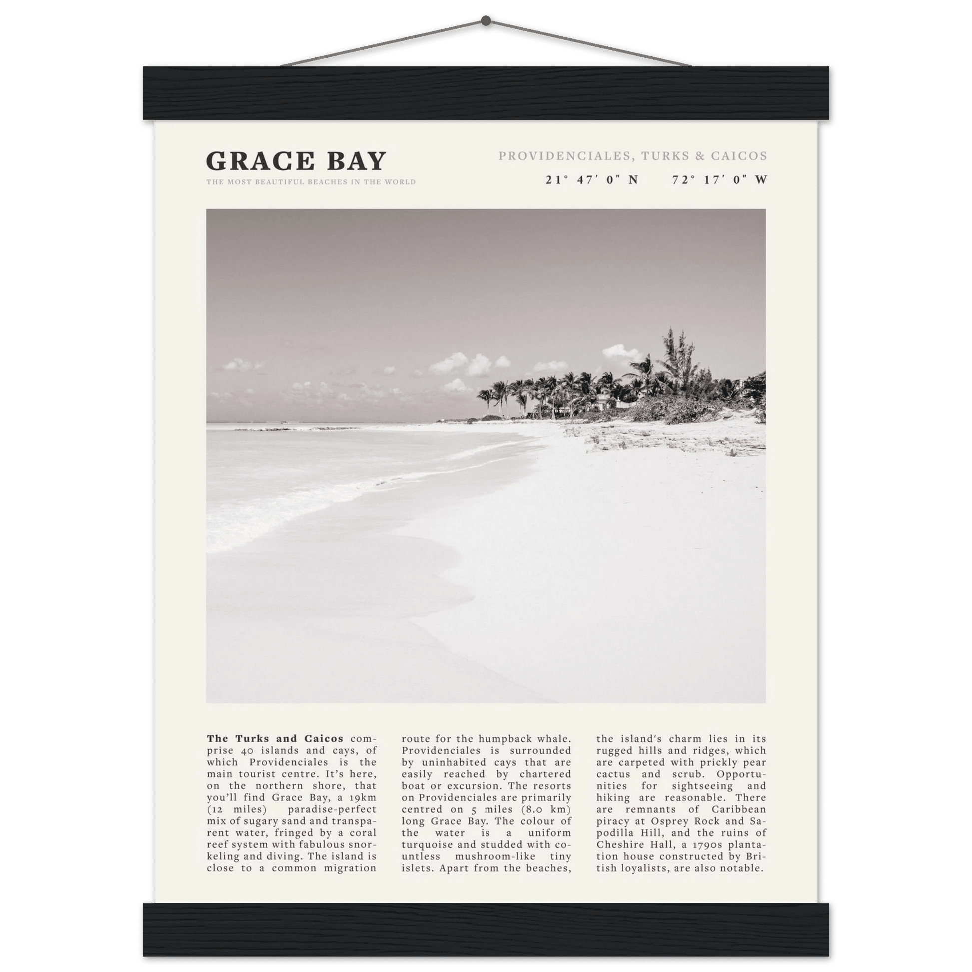 Grace Bay Poster | Black & White Turks & Caicos Wall Art | Caribbean Beach Print - Evergreen Posters