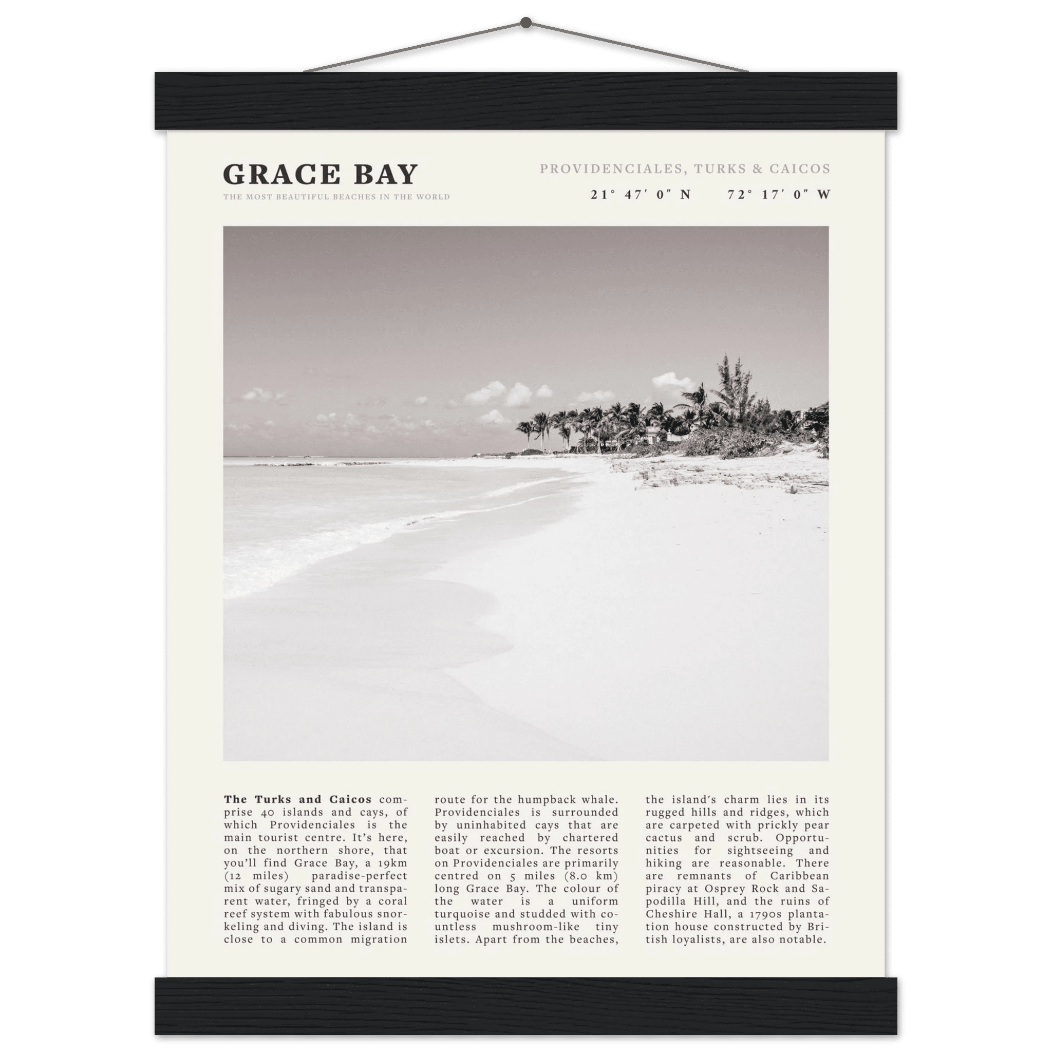 Grace Bay Poster | Black & White Turks & Caicos Wall Art | Caribbean Beach Print - Evergreen Posters