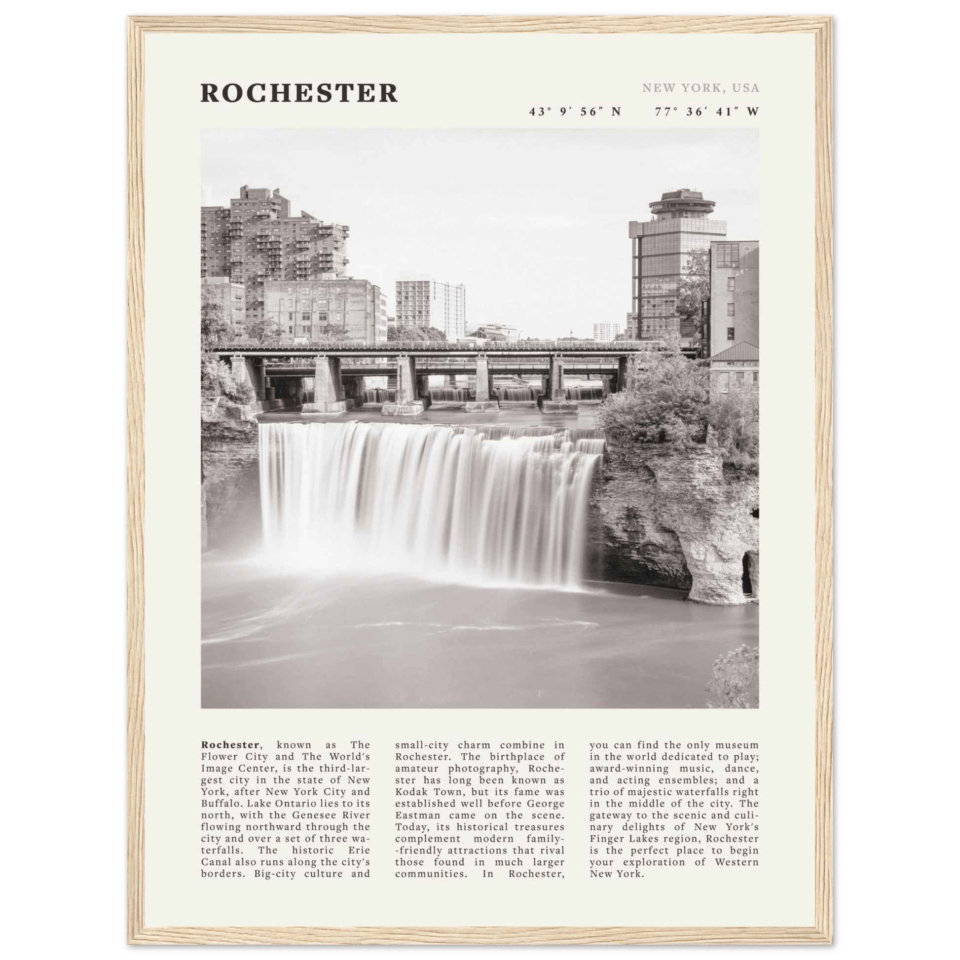 Rochester Poster | Black & White High Falls Wall Art | New York Travel Print - Evergreen Posters