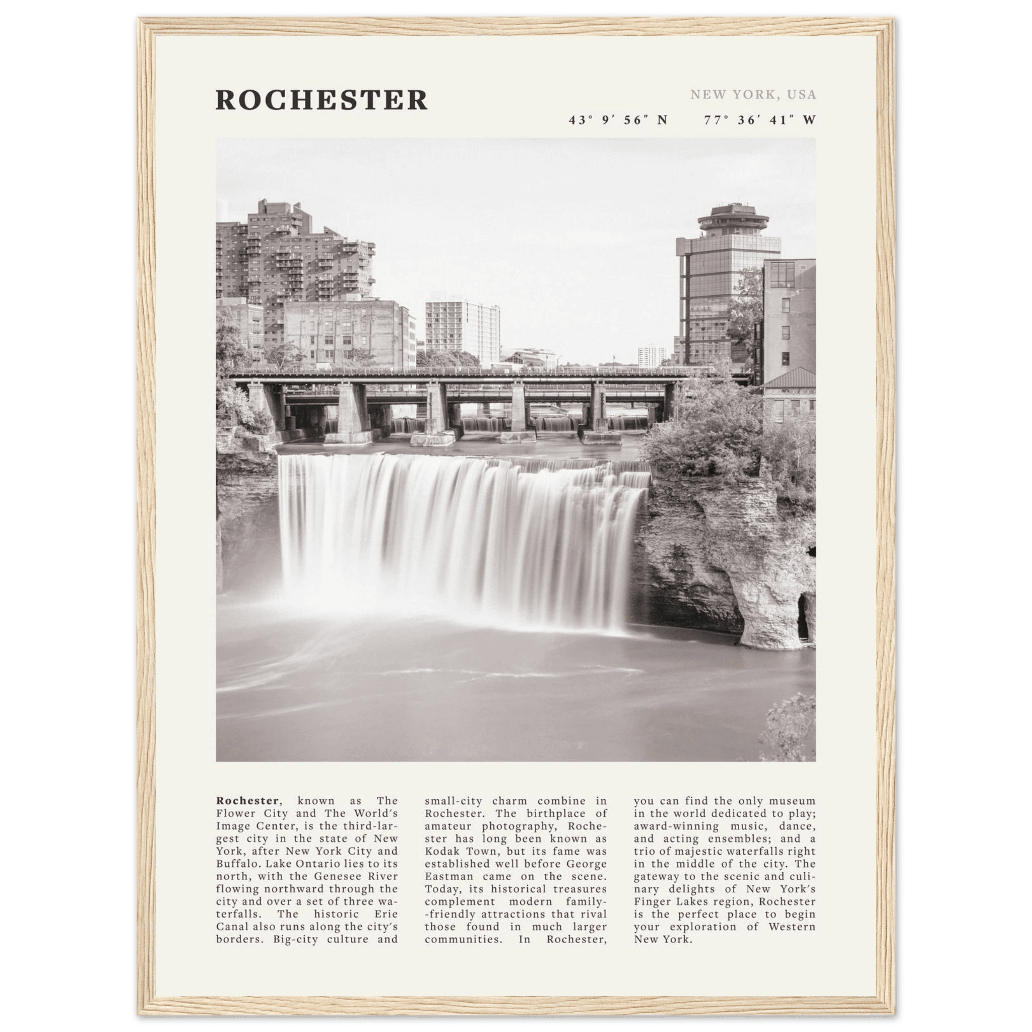 Rochester Poster | Black & White High Falls Wall Art | New York Travel Print - Evergreen Posters