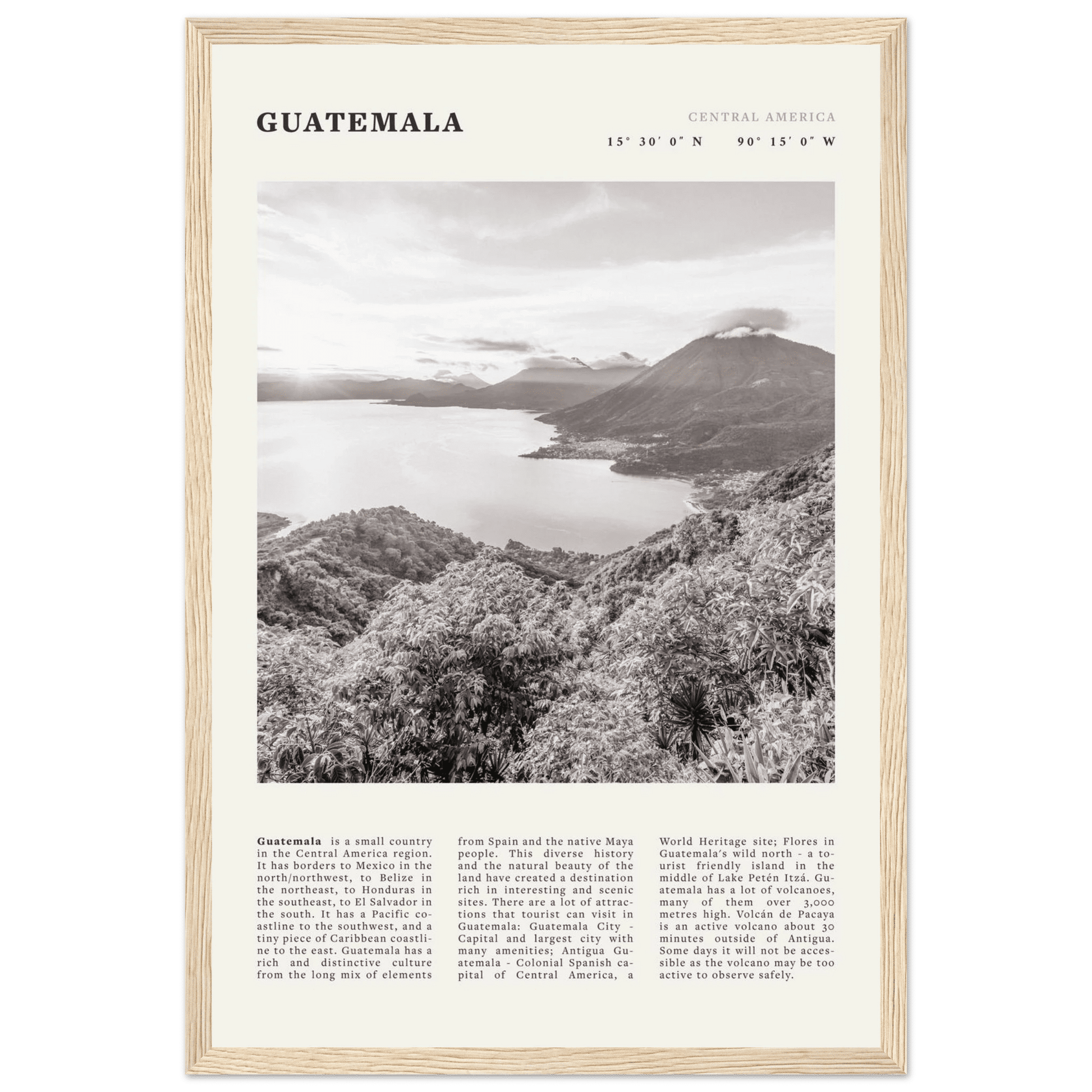 Guatemala Poster | Black & White Lake Atitlan Wall Art | Central America Travel Print - Evergreen Posters