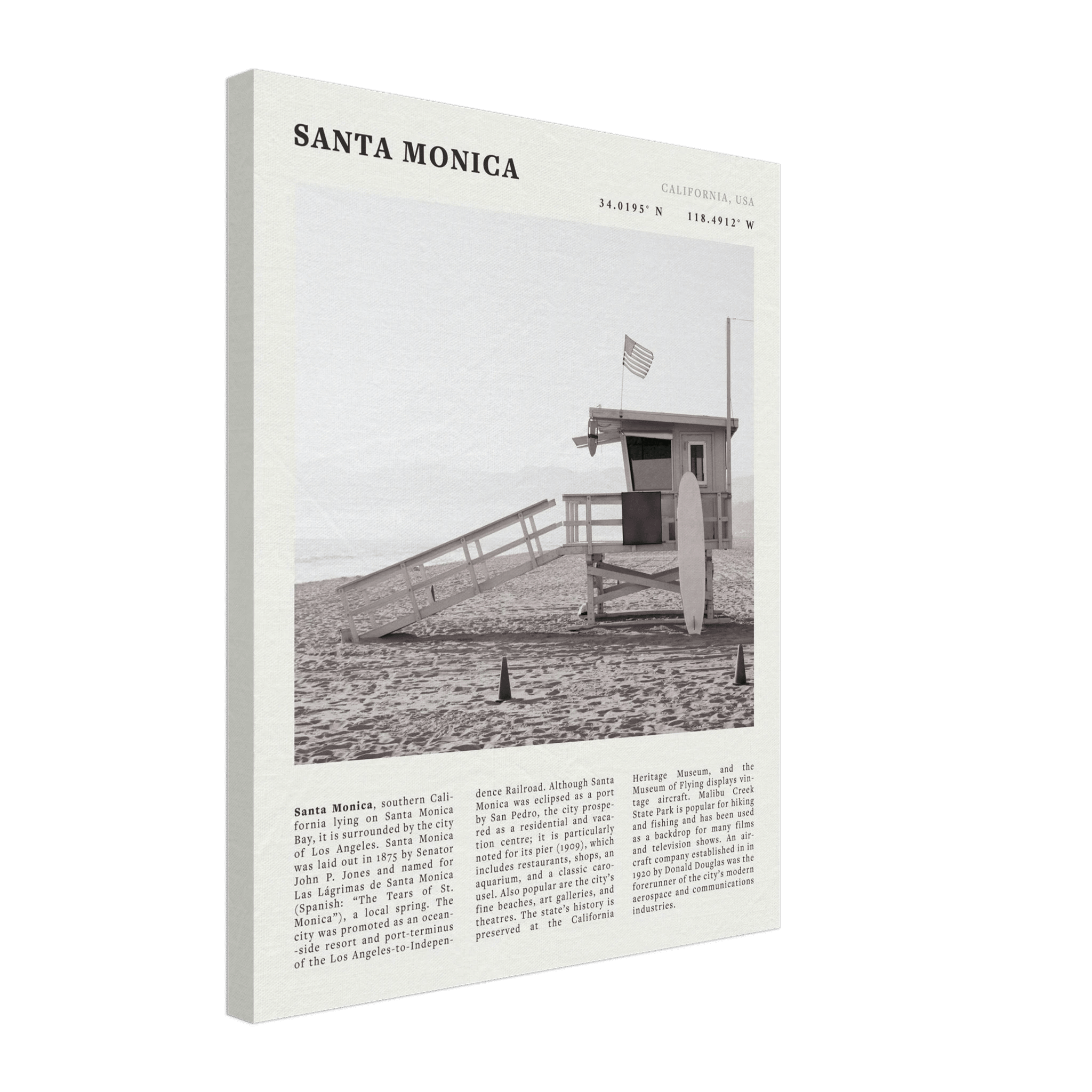 Santa Monica Poster | Black & White California Wall Art | Beach Travel Print | Coastal Decor - Evergreen Posters