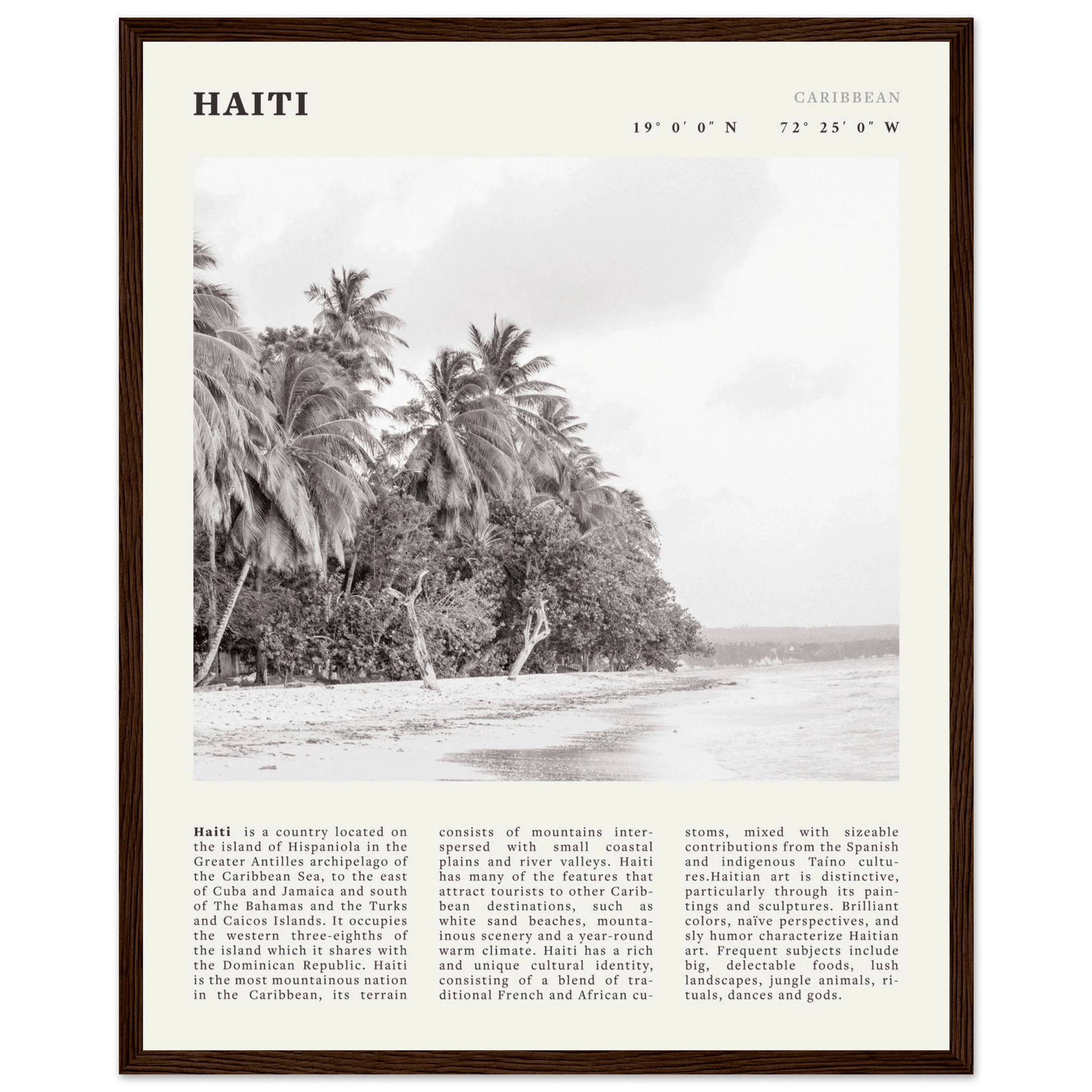 Haiti Poster | Black & White Caribbean Beach Wall Art | Tropical Travel Print - Evergreen Posters