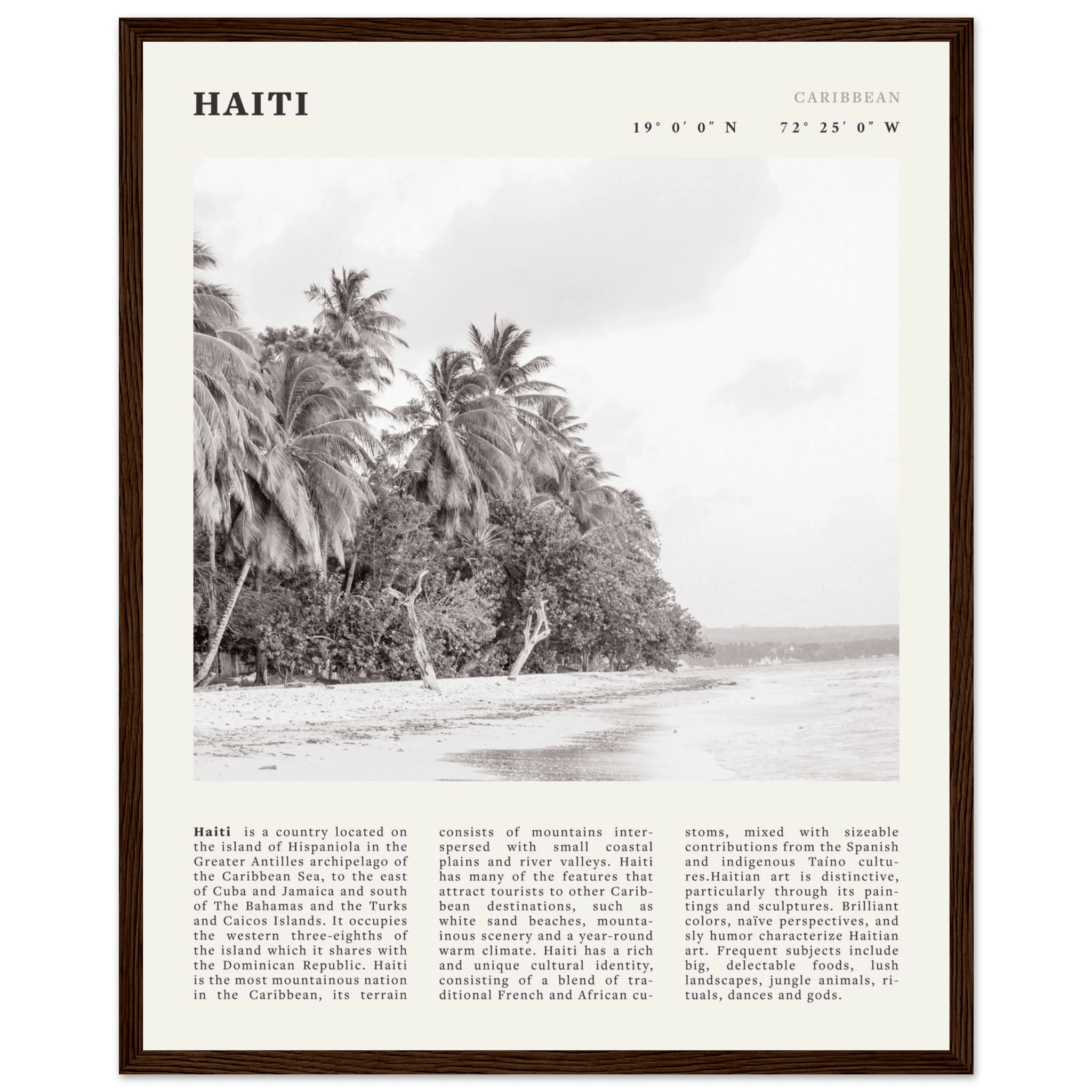 Haiti Poster | Black & White Caribbean Beach Wall Art | Tropical Travel Print - Evergreen Posters