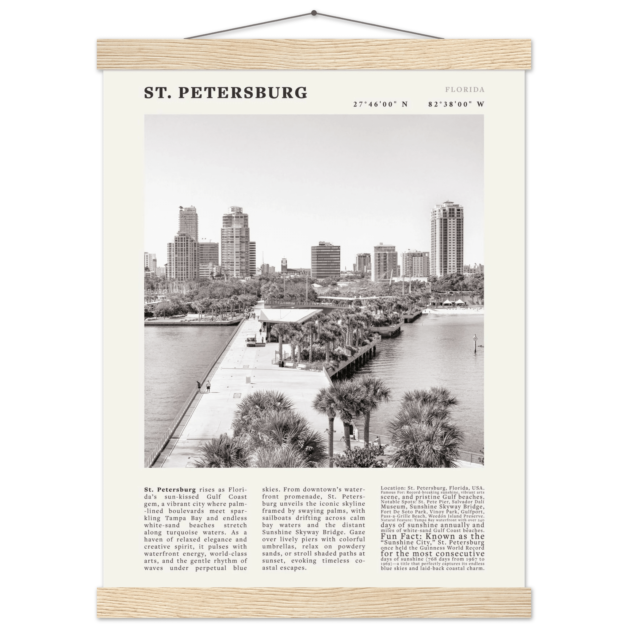St. Petersburg Florida Poster Black and White – Vintage St Pete Skyline Print (Digital & Printed Options) - Evergreen Posters