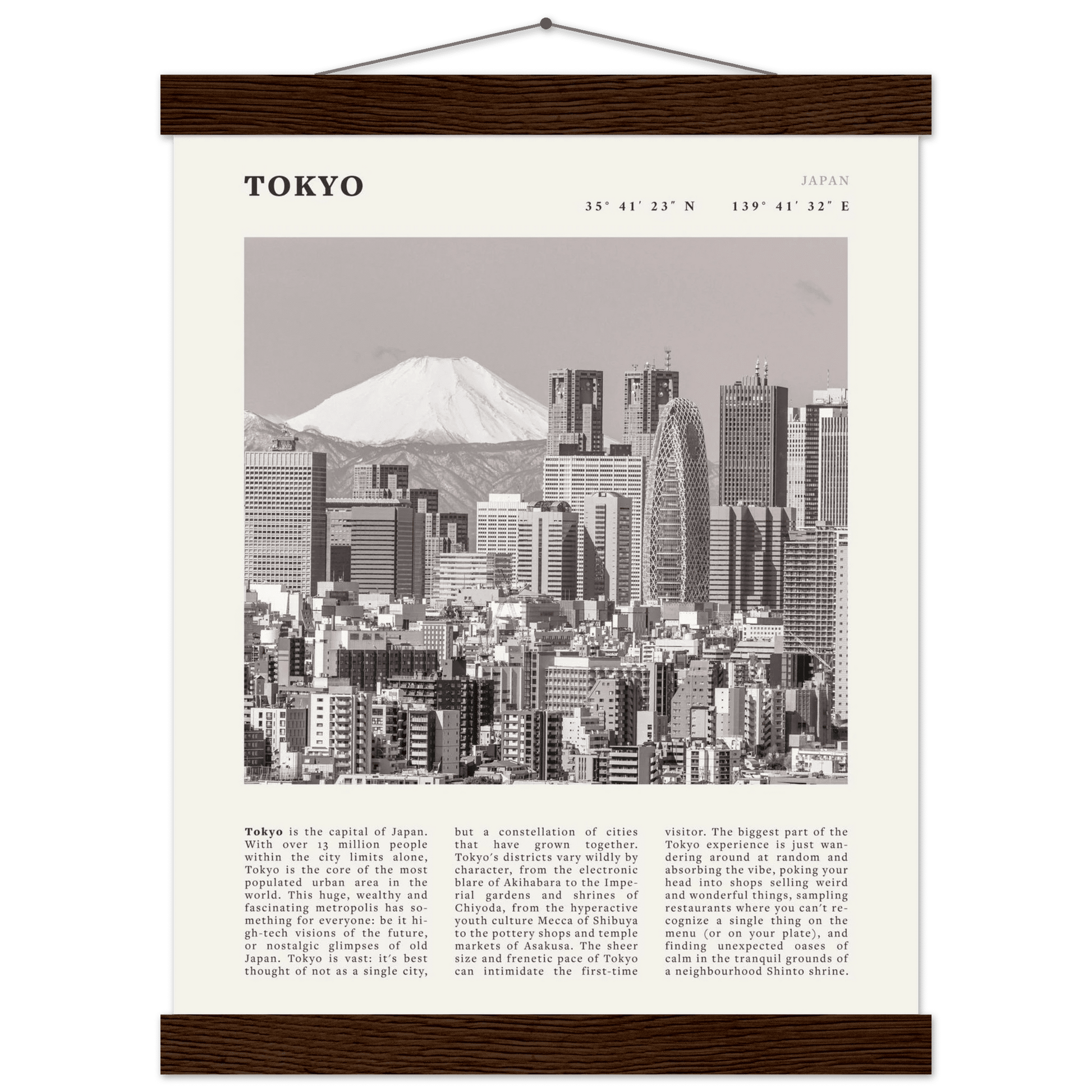 Tokyo Poster | Black & White Mount Fuji Skyline Wall Art | Japan Travel Print - Evergreen Posters