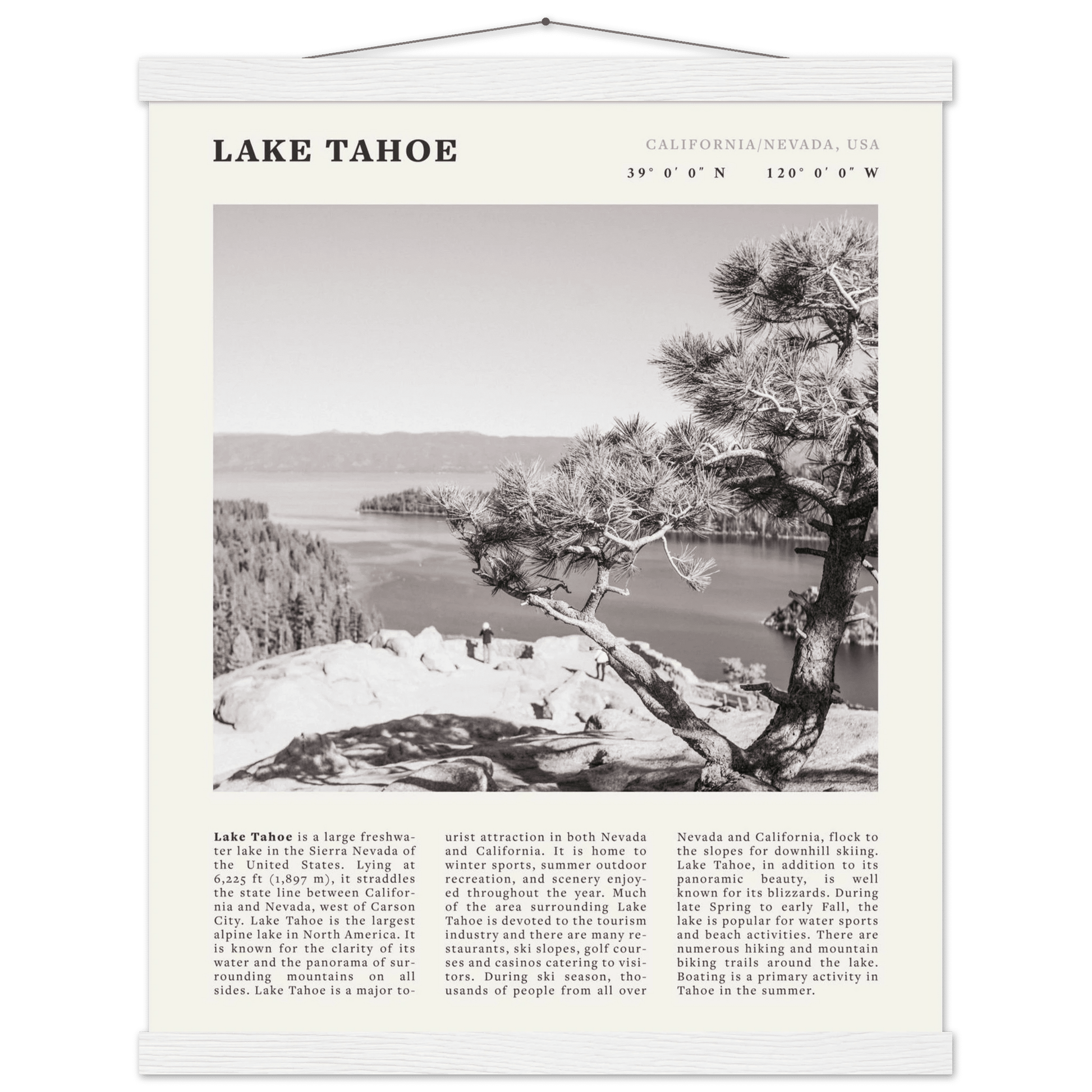 Lake Tahoe Poster | Black & White California Nevada Wall Art | Nature Travel Print Decor - Evergreen Posters