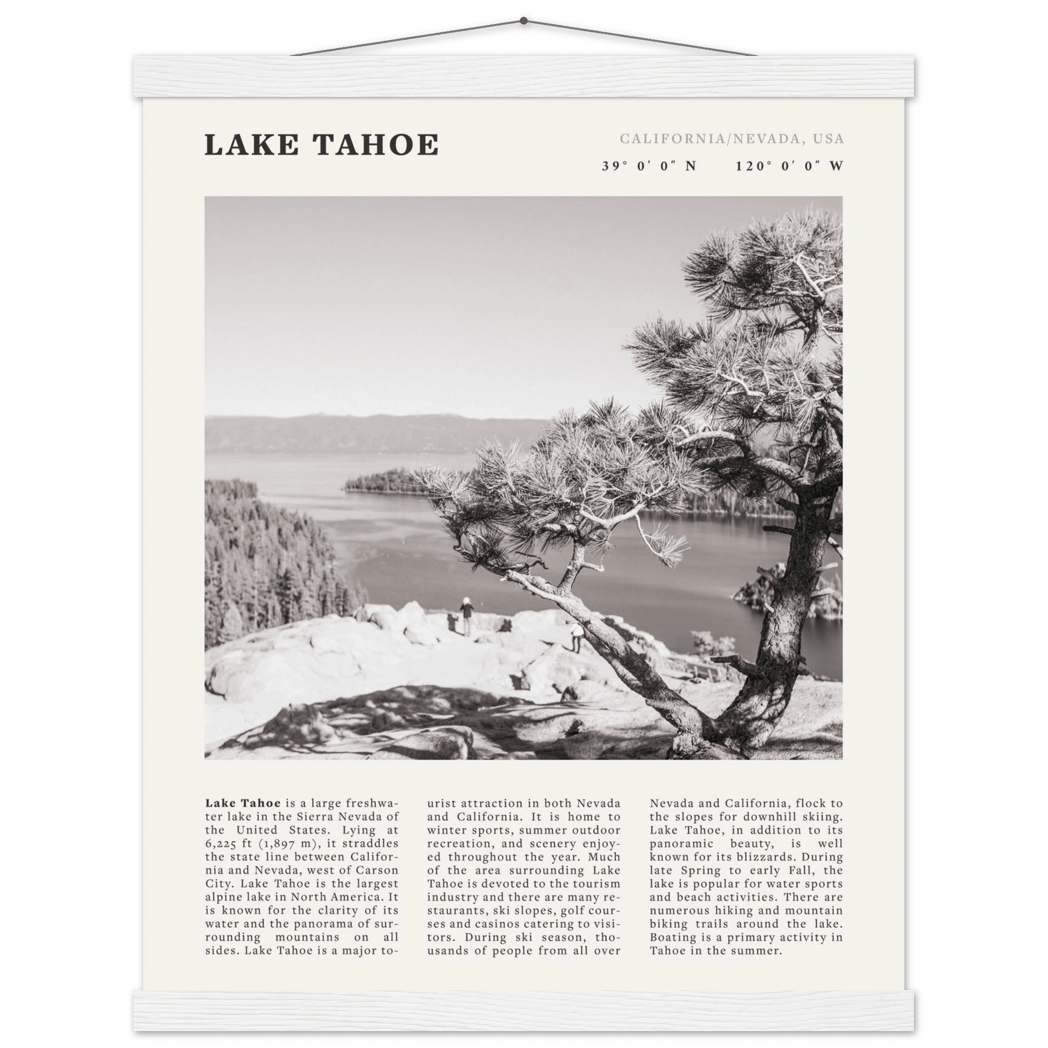 Lake Tahoe Poster | Black & White California Nevada Wall Art | Nature Travel Print Decor - Evergreen Posters