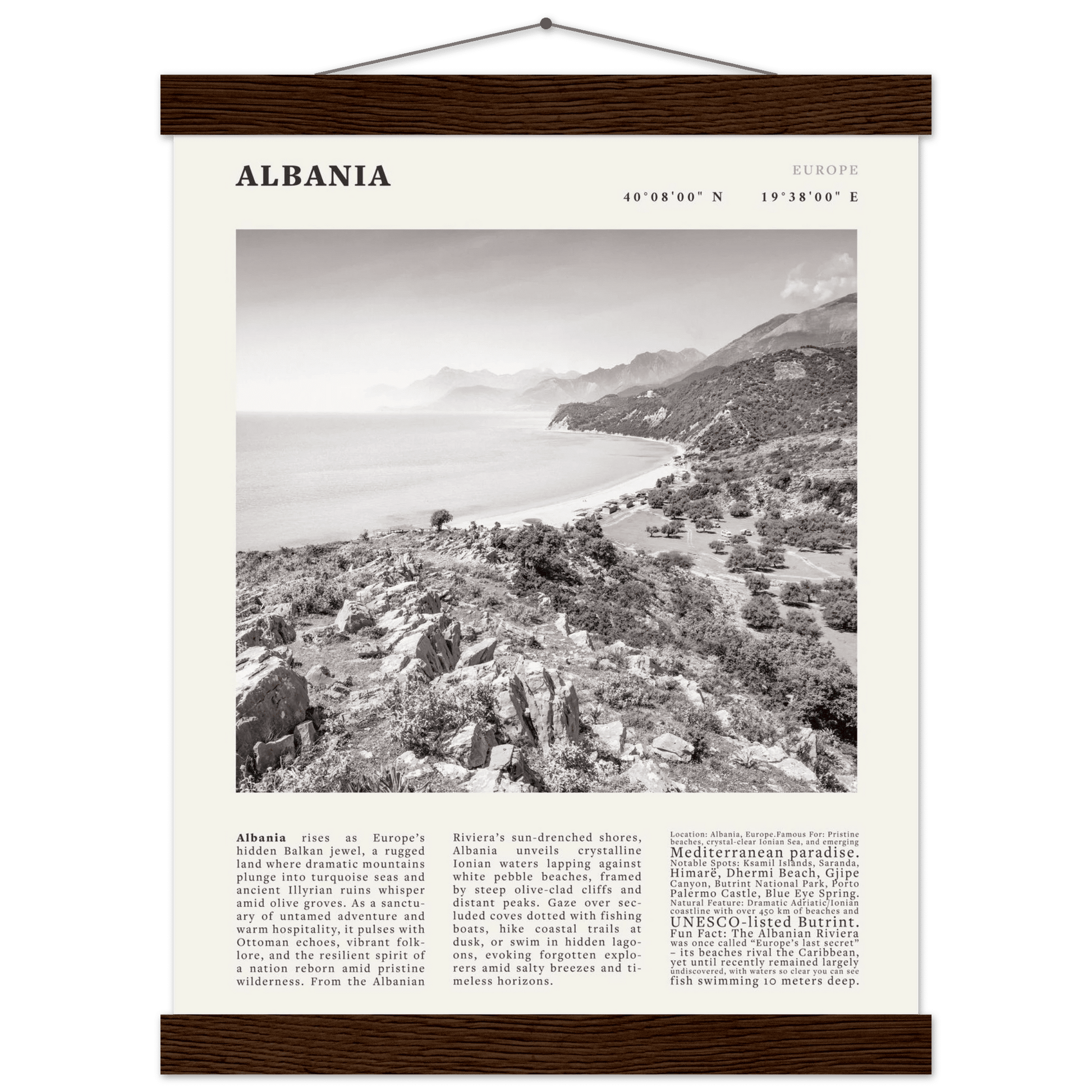 Albania Poster Black and White – Vintage Albanian Riviera Travel Print (Digital & Printed Options) - Evergreen Posters